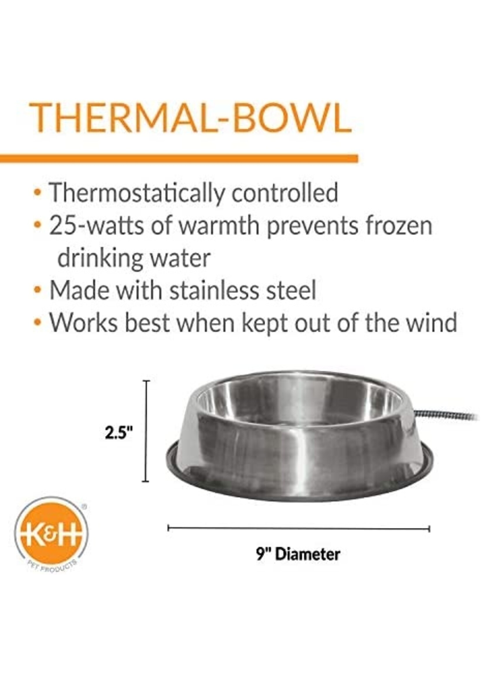 K&H Pet Products K&H Thermal Bowl Stainless Steel 120oz 25watt