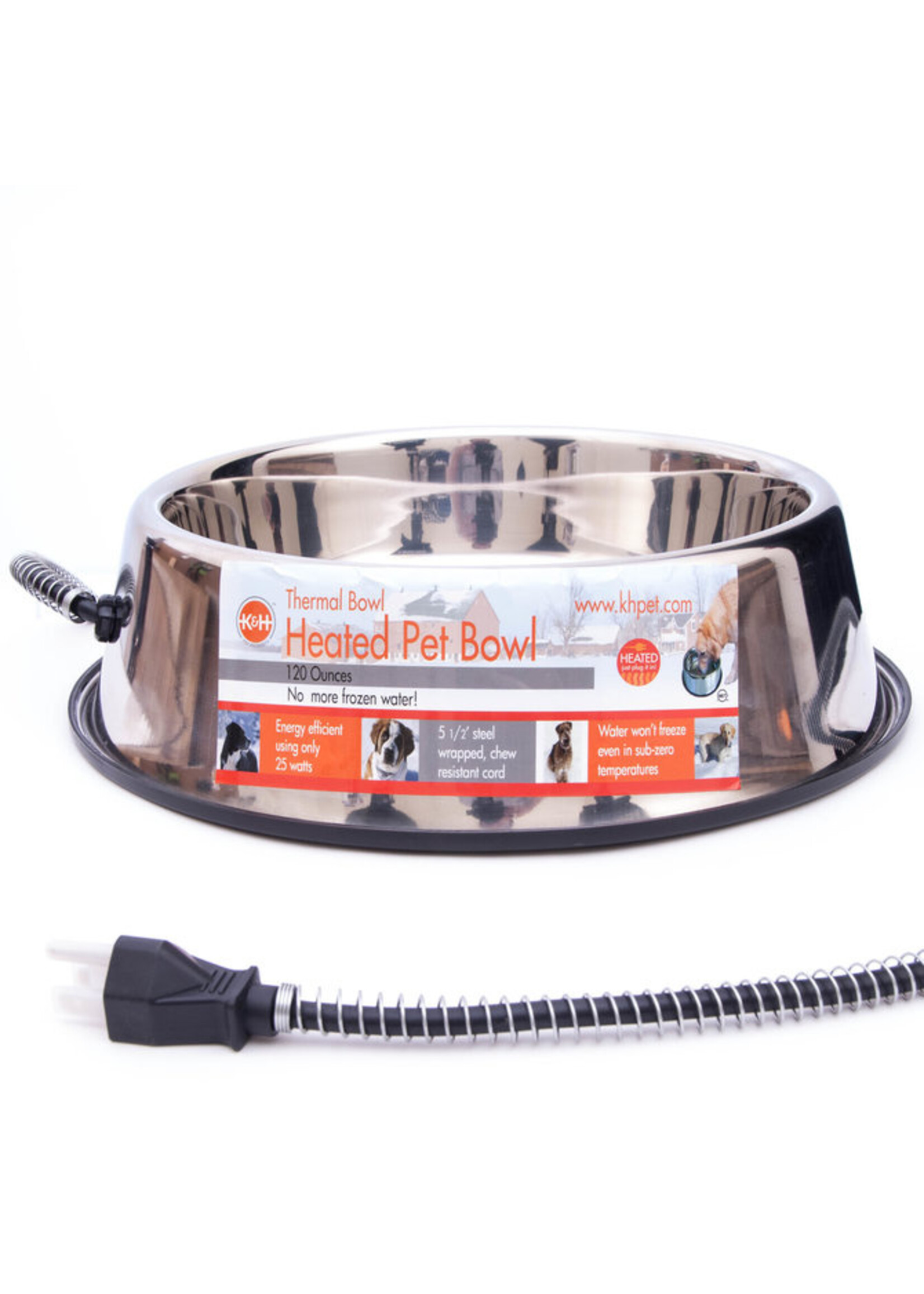 K&H Pet Products K&H Thermal Bowl Stainless Steel 120oz 25watt