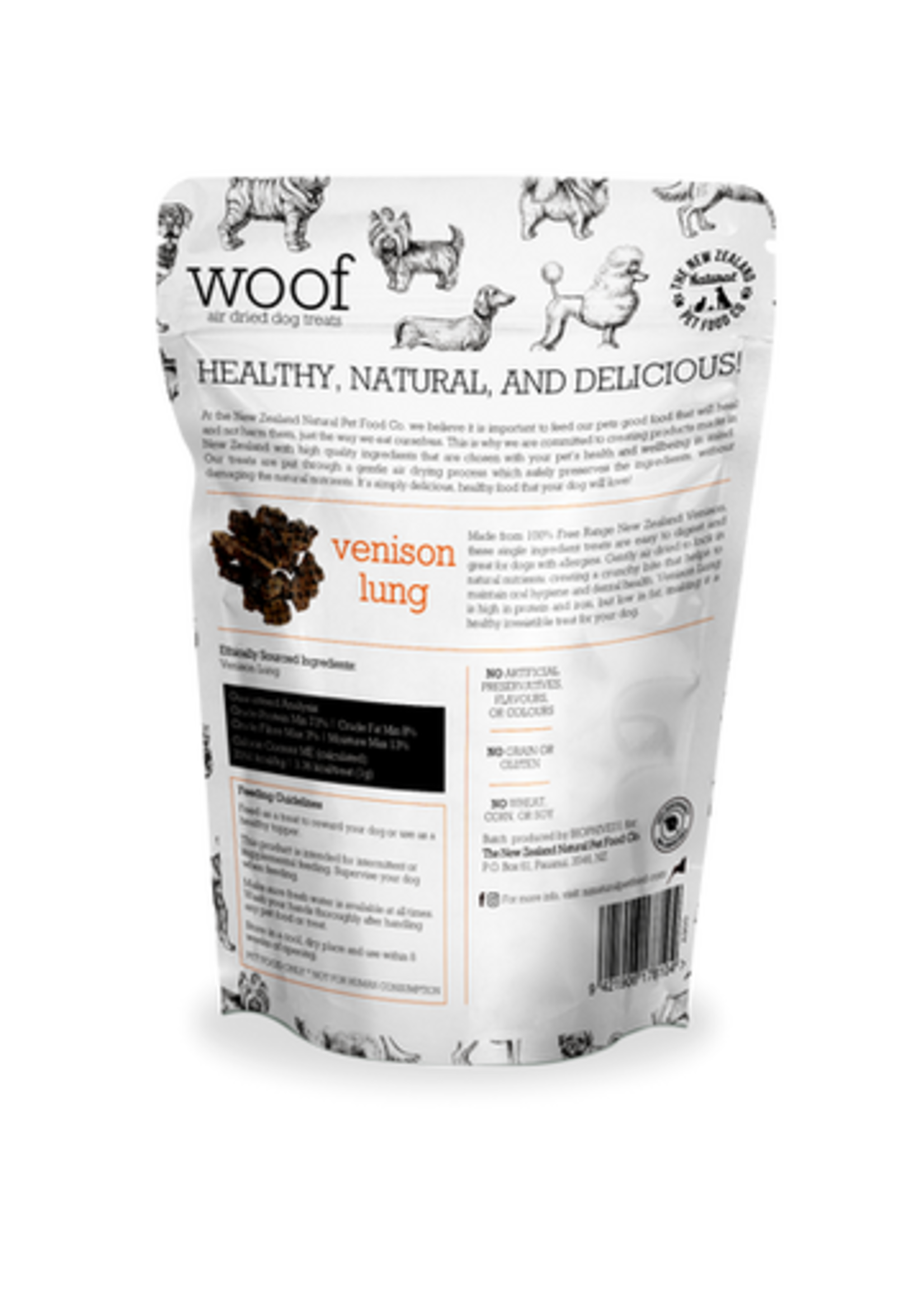 New Zealand Natural Pet Food Co NZ Natural Pet Food Woof Venison Lung Treat 50g