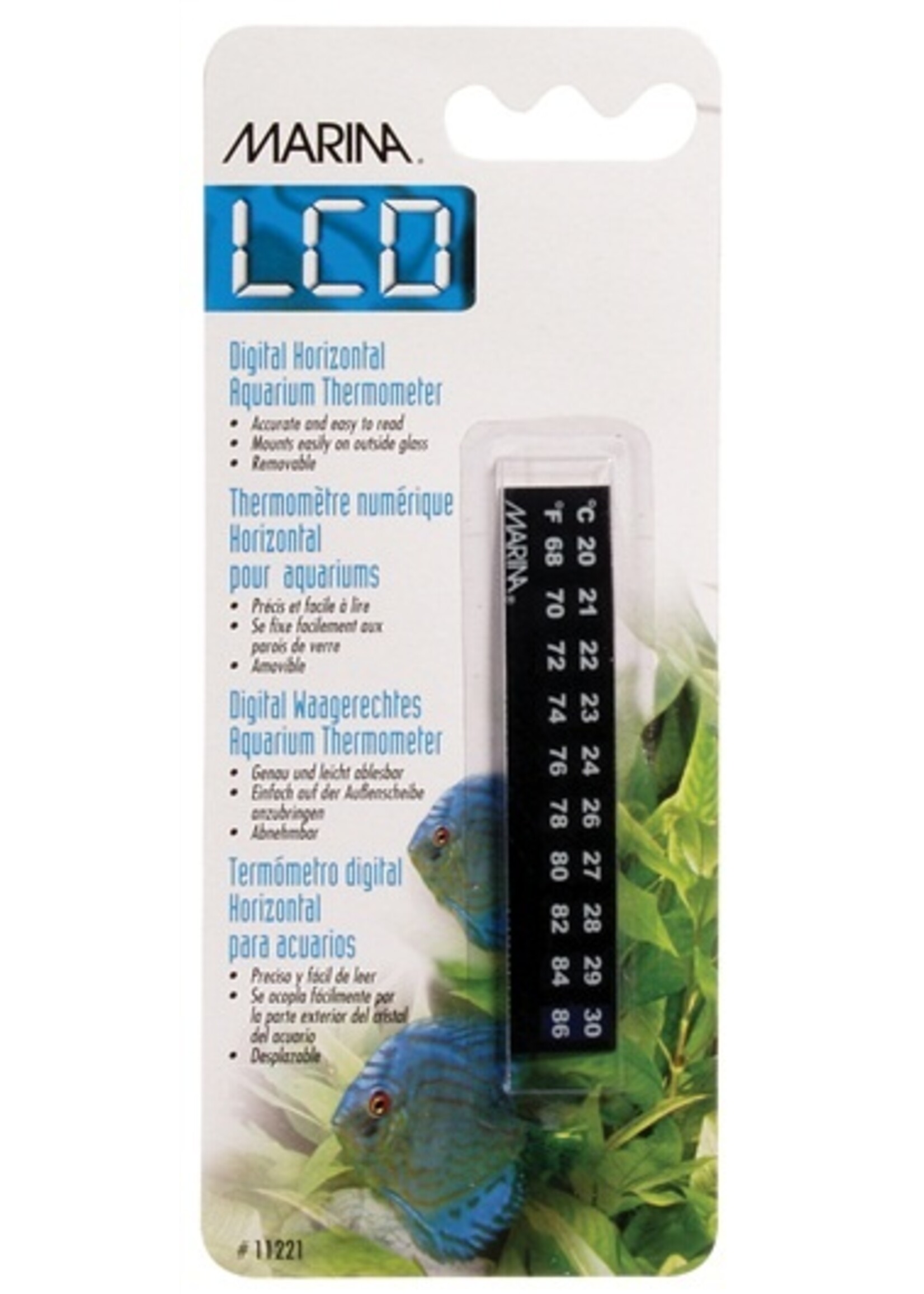 Marina Marina Horizontal LCD Aquarium Thermometer- Centigrade - Fahrenheit - 20 to 30 C (68 to 86F)