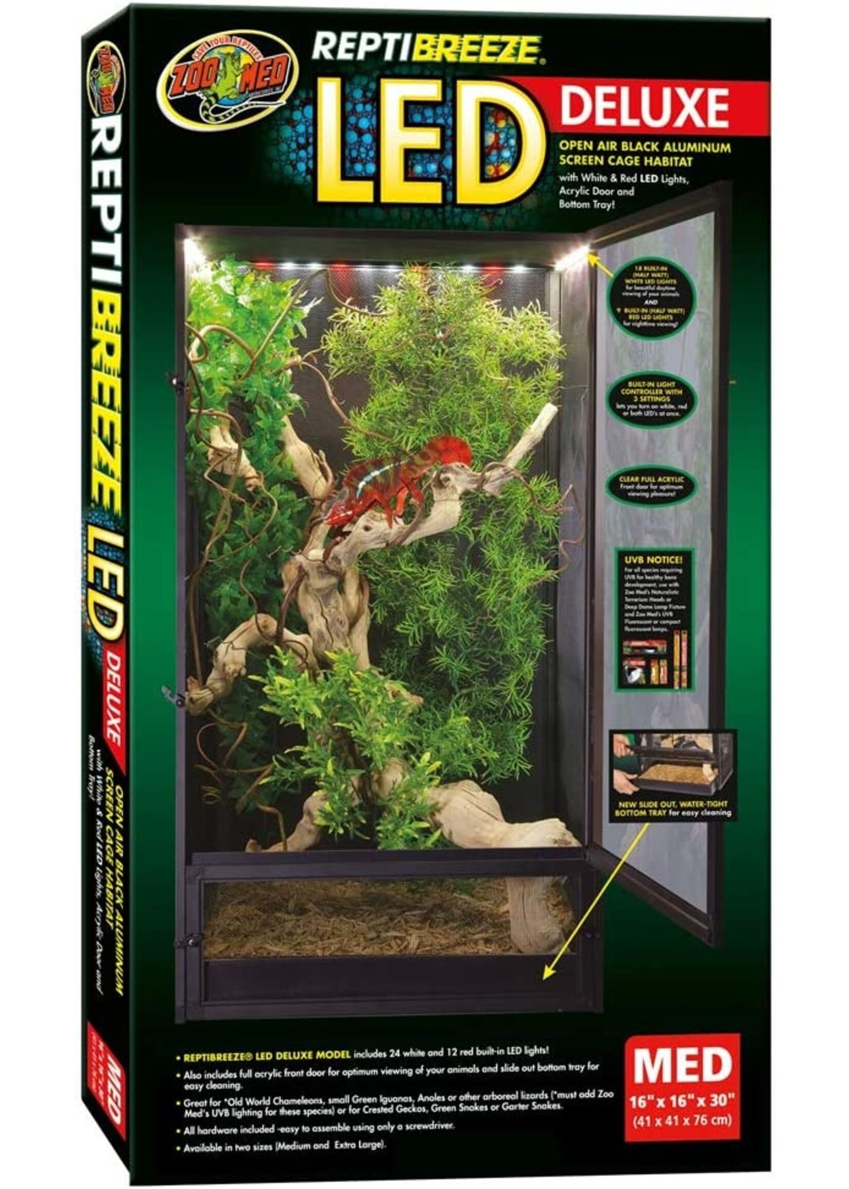 Zoo Med Zoo Med ReptiBreeze LED Deluxe Screen Cage Medium 16 x 16 x 30" w/ Built in LED Lights