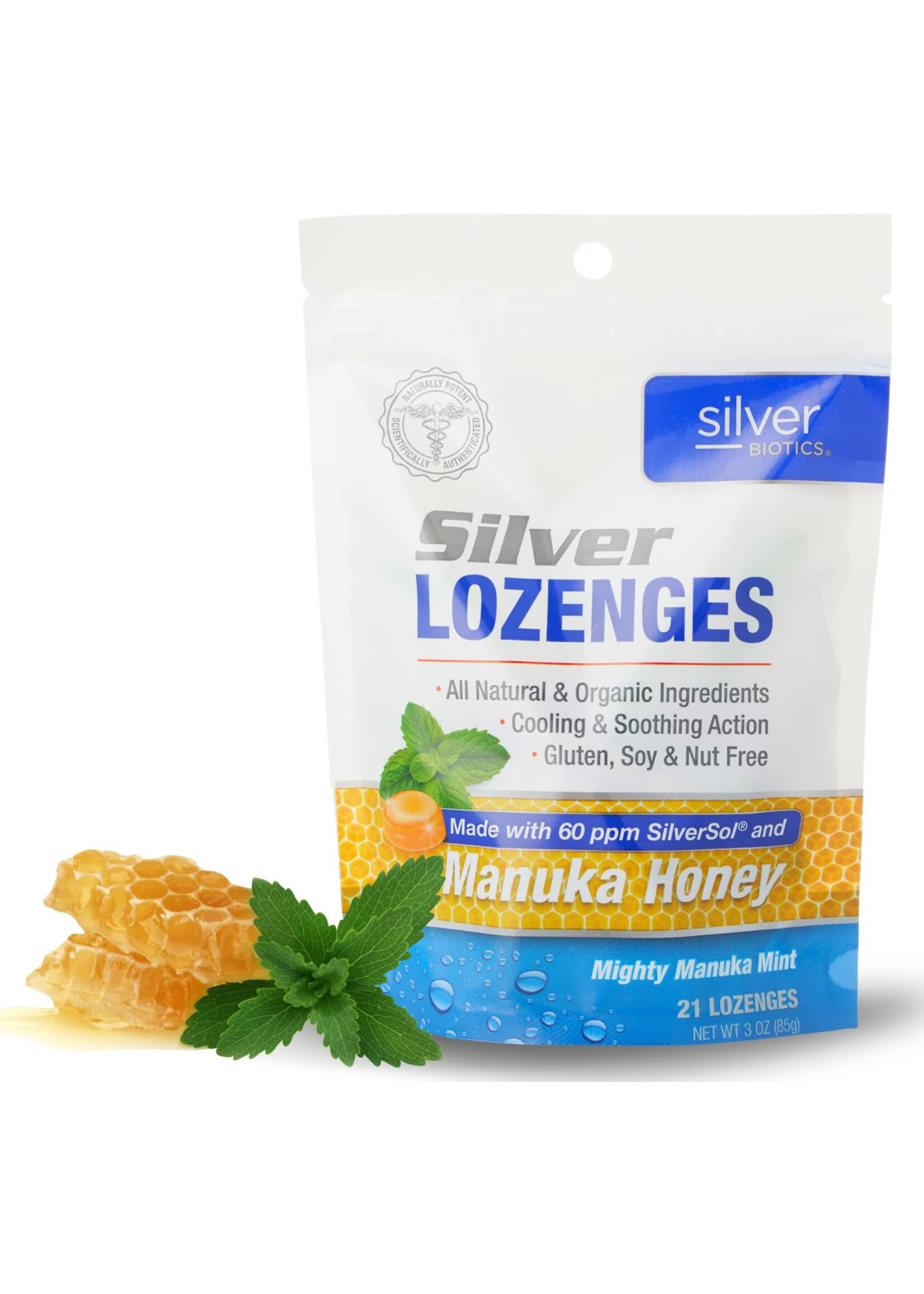 American Biotech Labs Silver Biotics Silver Lozenges Manuka Honey 21ct