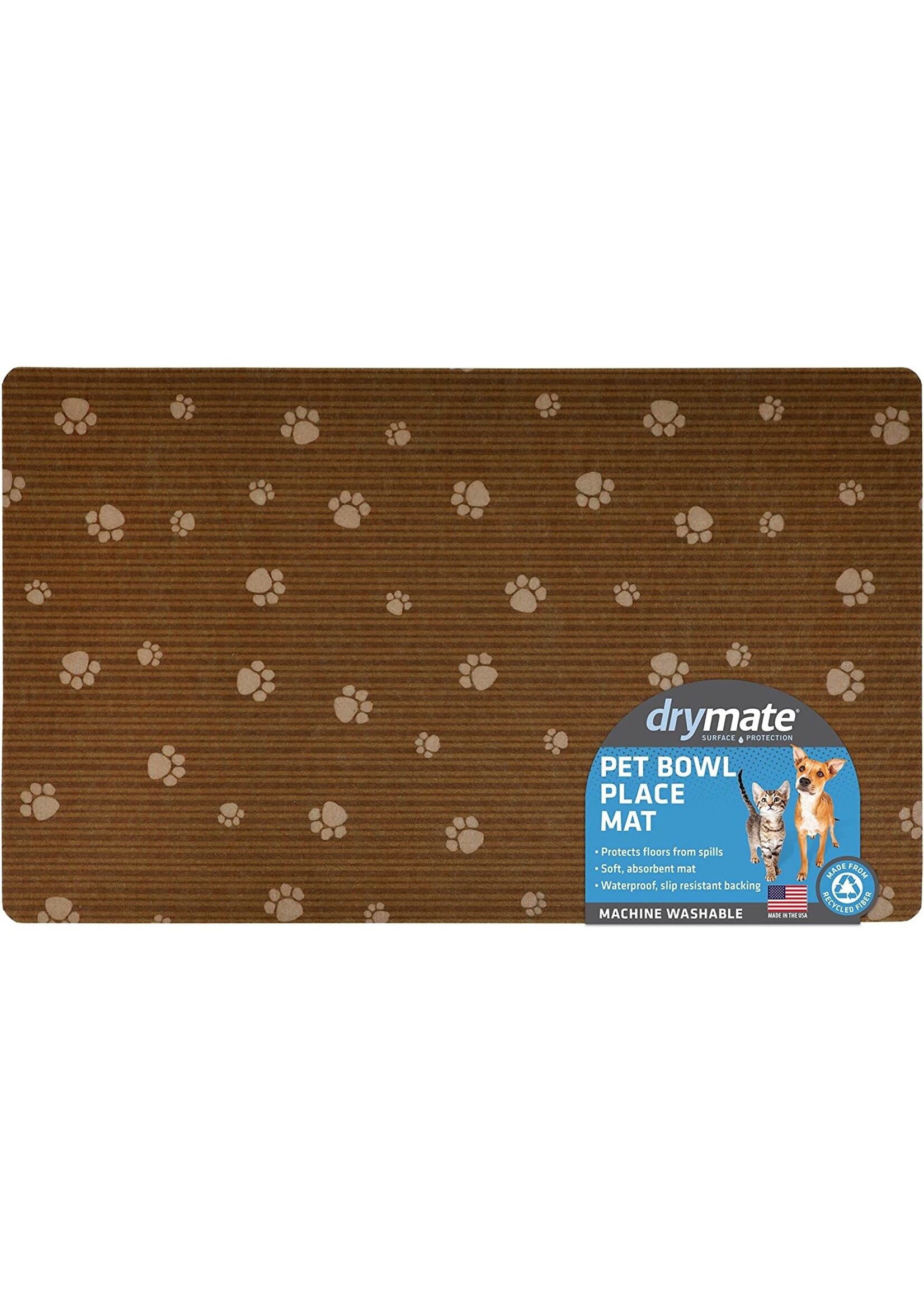 Drymate Drymate Pet Place Mat Brown Stripe Tan Paw 12 x 20"