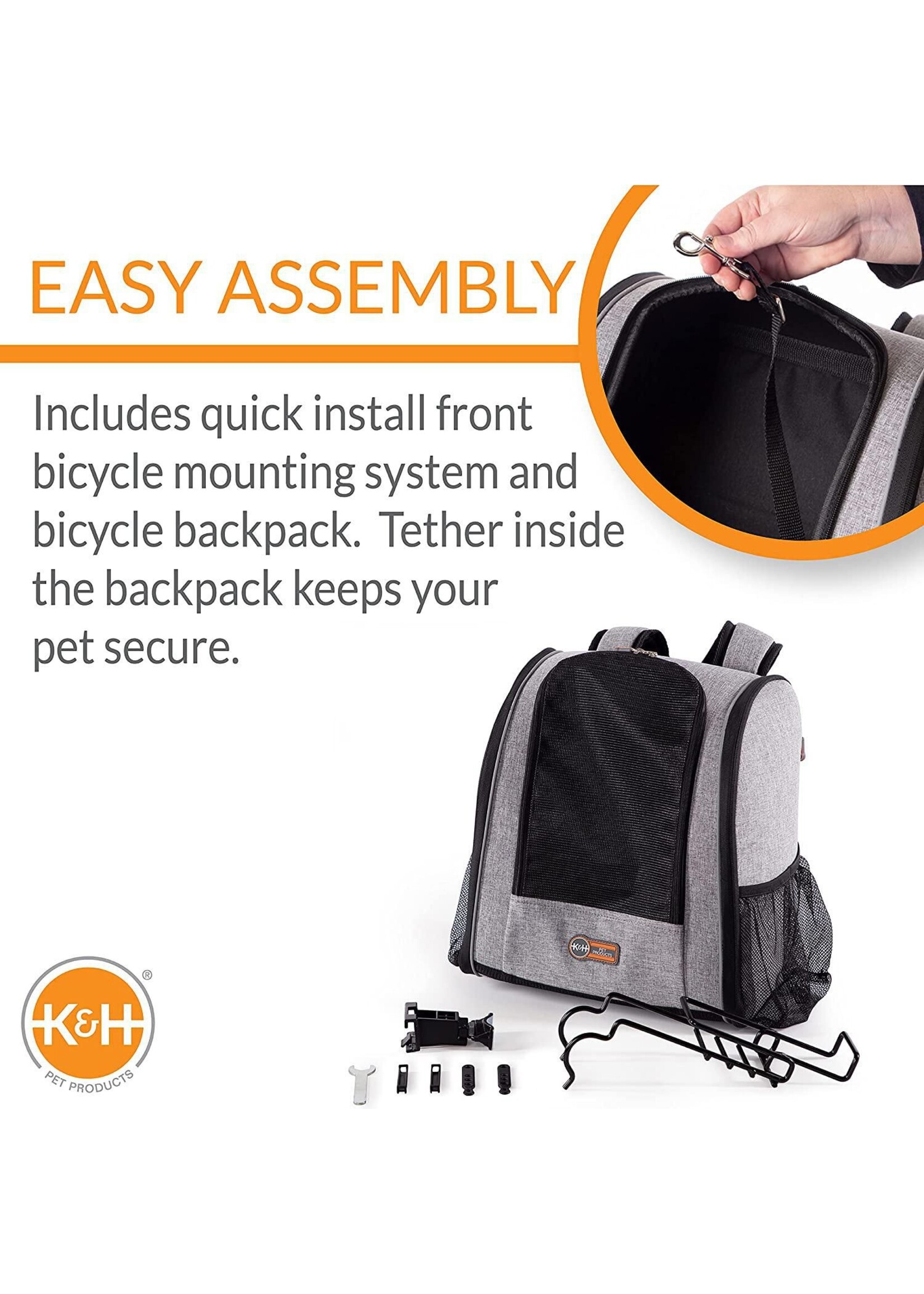 K&H Pet Products K&H Travel Bike Backpack Gray 9.5 x 14 x 15.75in