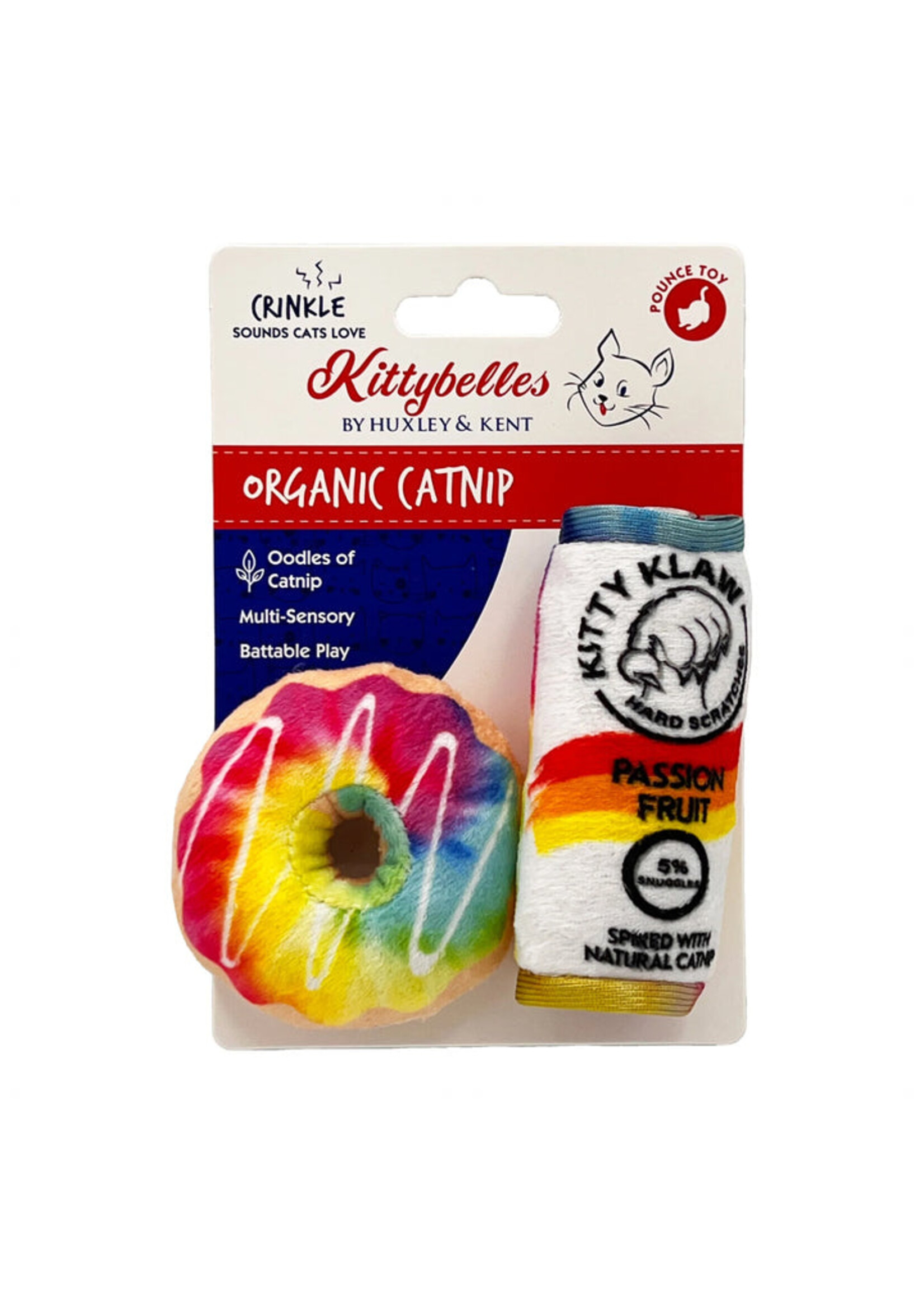 Huxley & Kent Kittybelles Donut & Kitty Klaw Organic Catnip Toy 2pack
