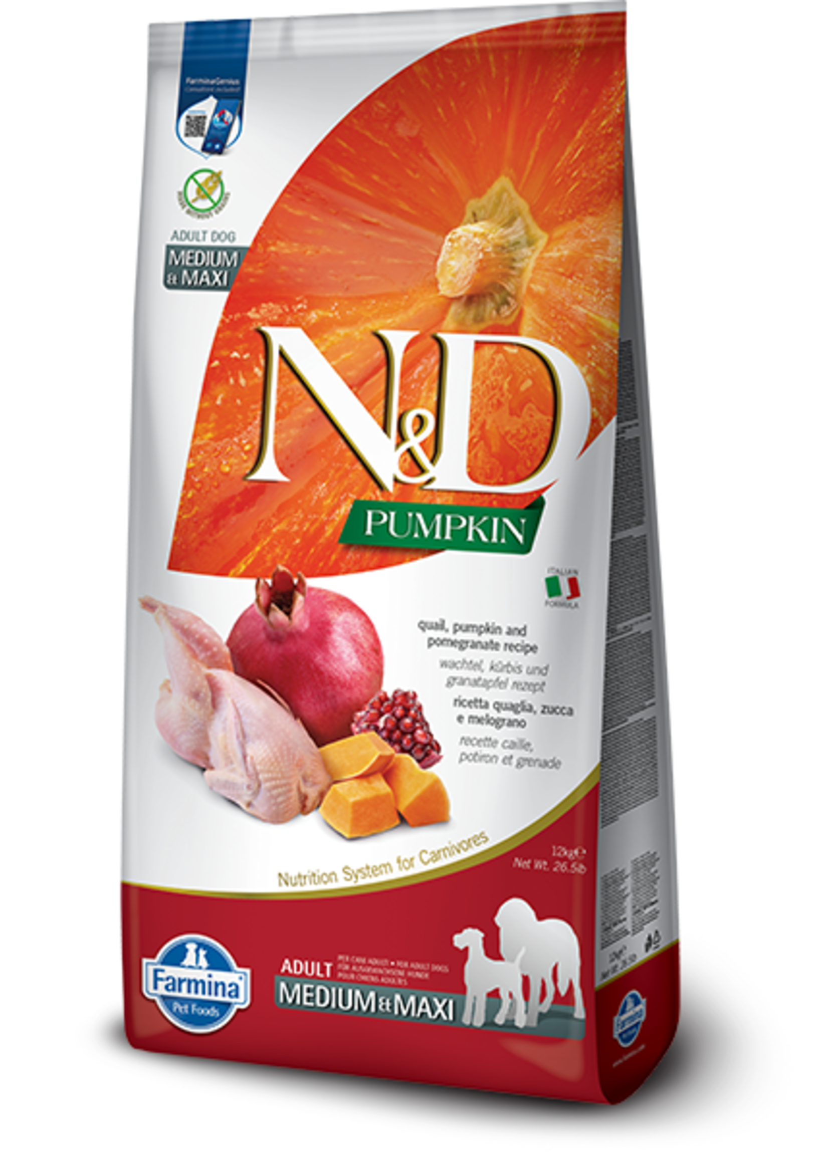 Farmina Farmina N&D Pumpkin Dog Quail & Pomegranate Med/Maxi 12kg