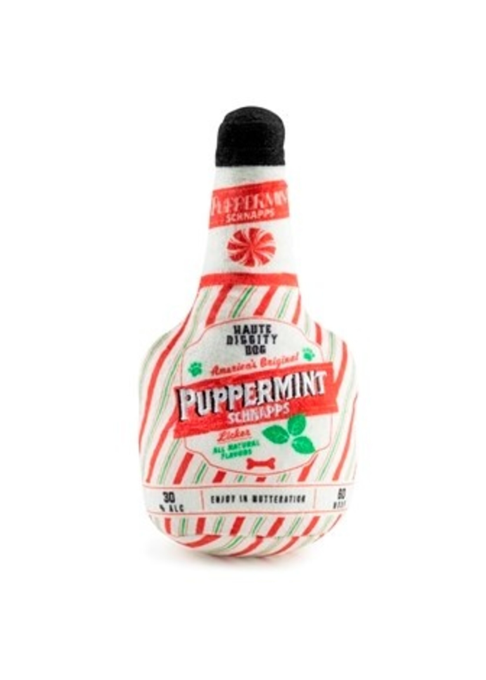 Haute Diggity Dog Puppermint Schnapps Bottle Christmas Dog Toy