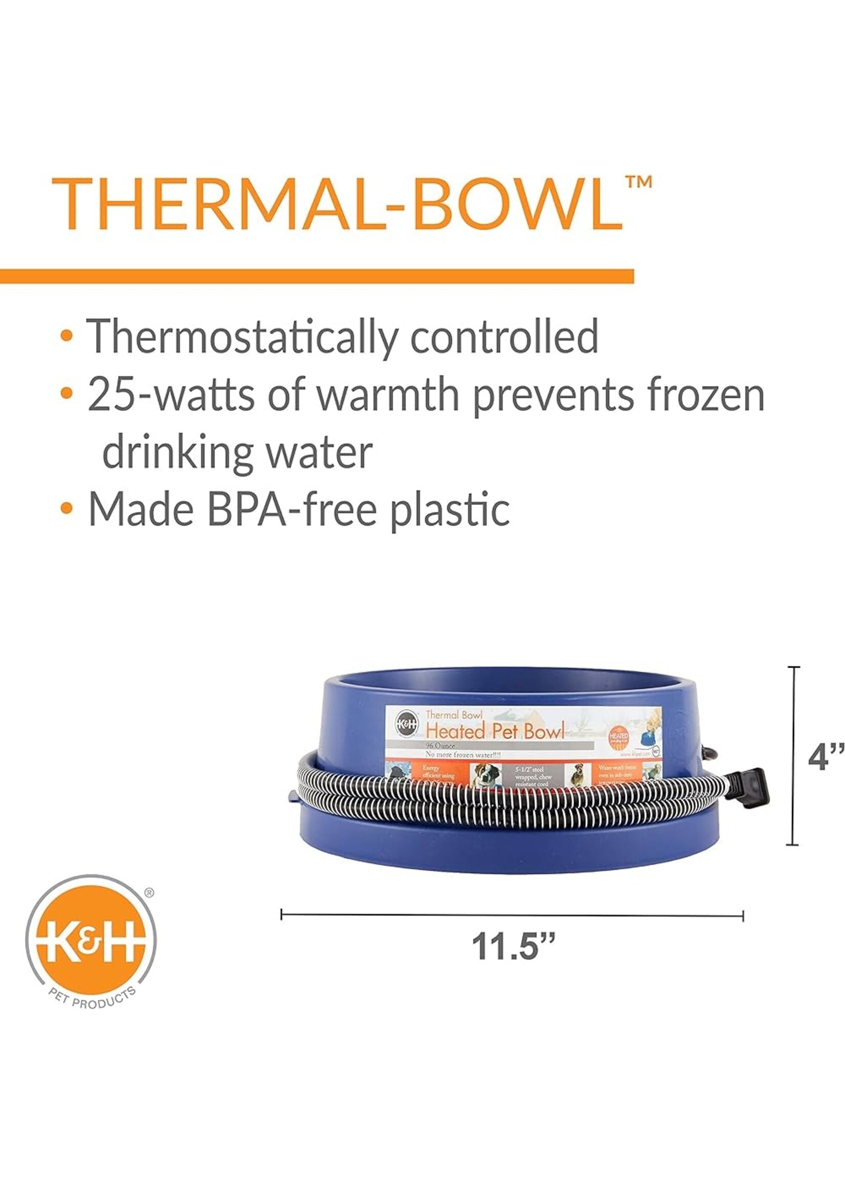 K&H Pet Products K&H Heated Thermal Bowl Blue 96oz 25watt