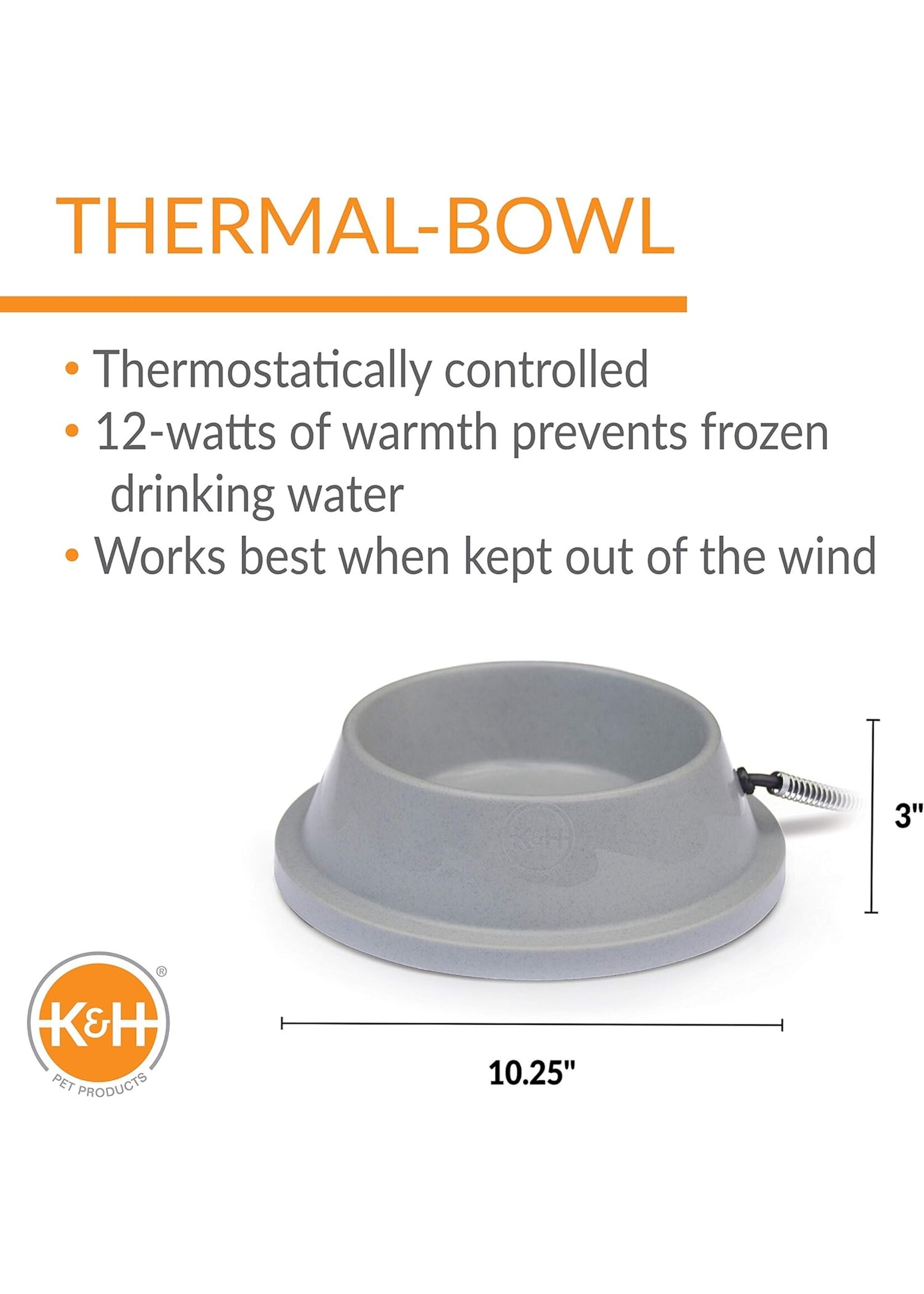 K&H Pet Products K&H Thermal Bowl 32oz Slate Gray 12w