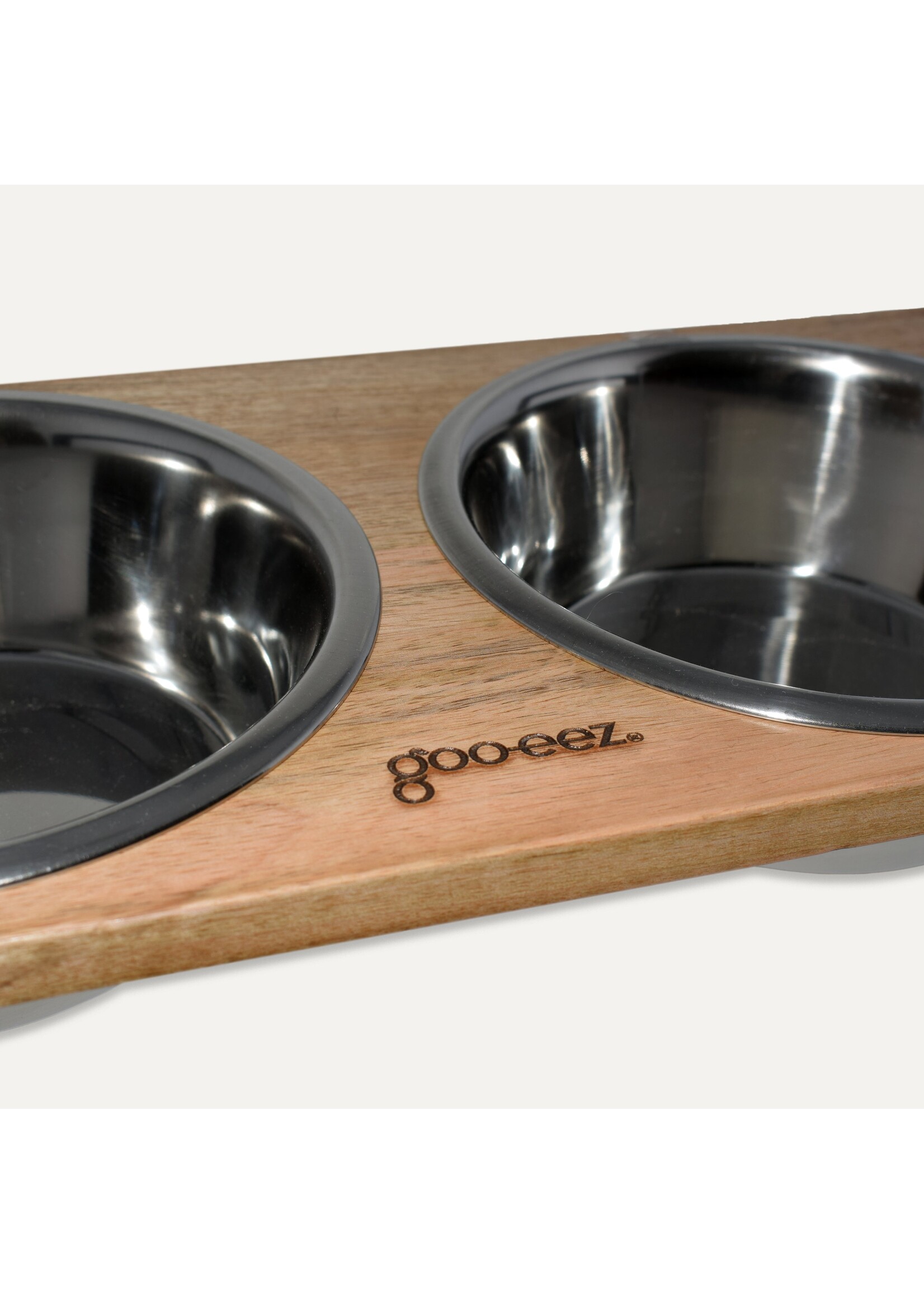 Gooeez Goo-eez Double Bowl Mango Wood Feed w/ Stainless Steel Bowls