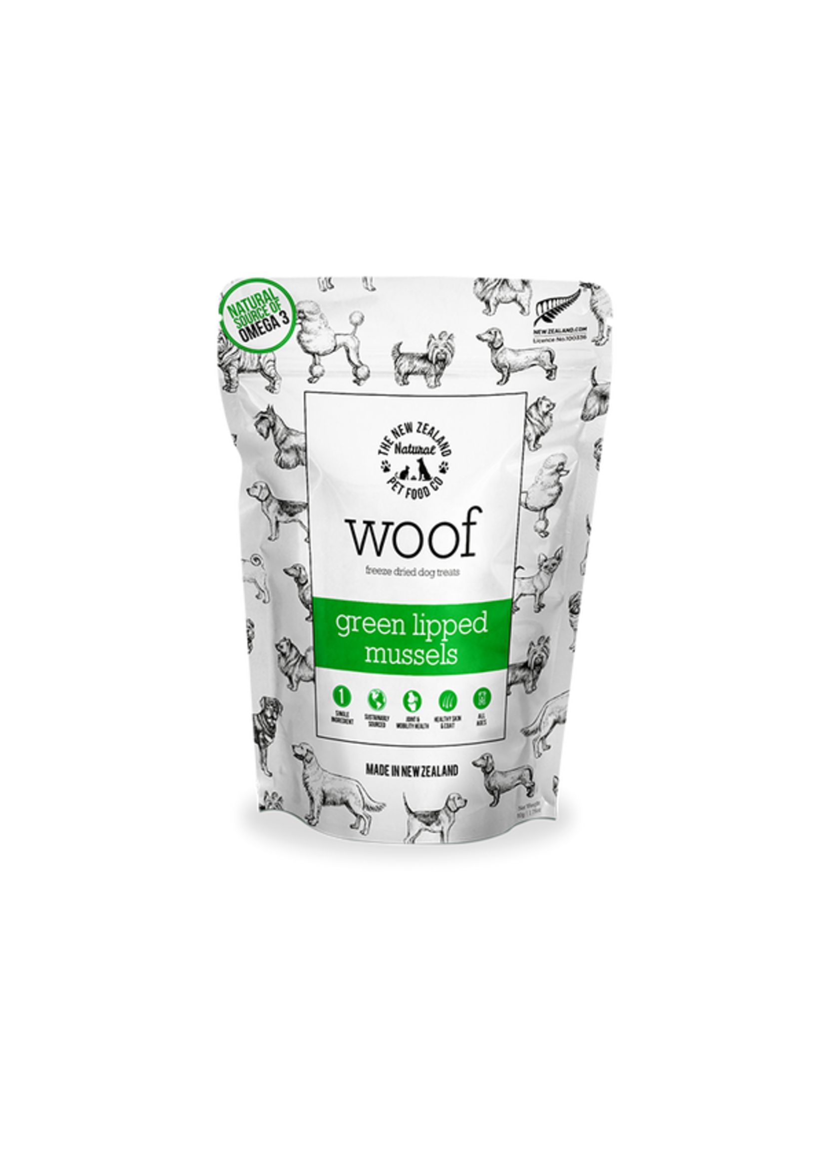 New Zealand Natural Pet Food Co NZ Natural Pet Co Woof Green Lipped Mussels Treat 50g
