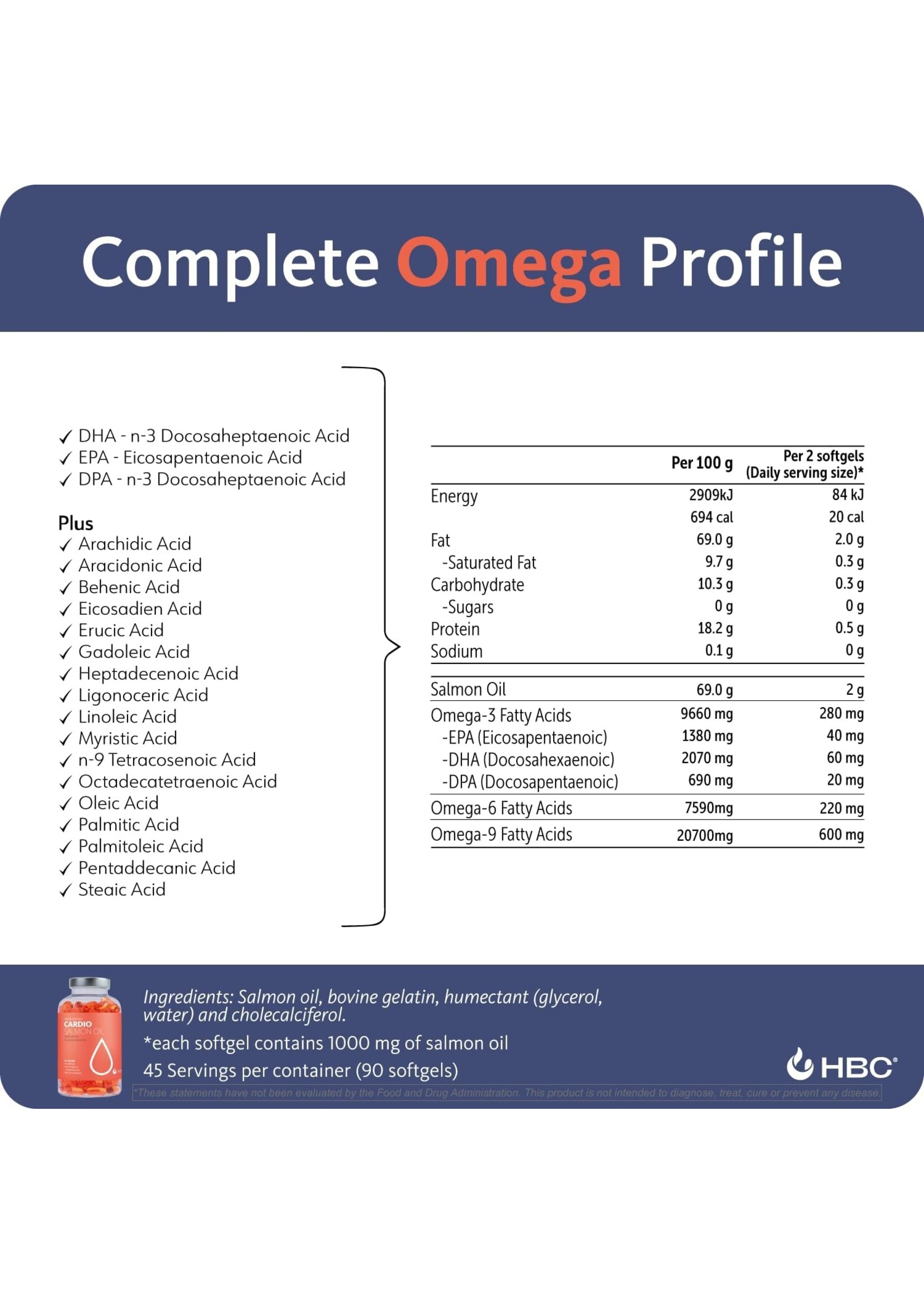 HBC Cardio Salmon Oil Capsules 180ct