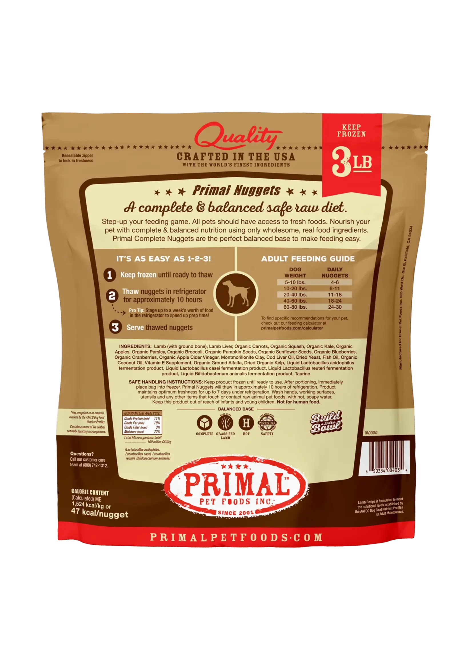 Primal Dog Raw Lamb Nuggets 3lb