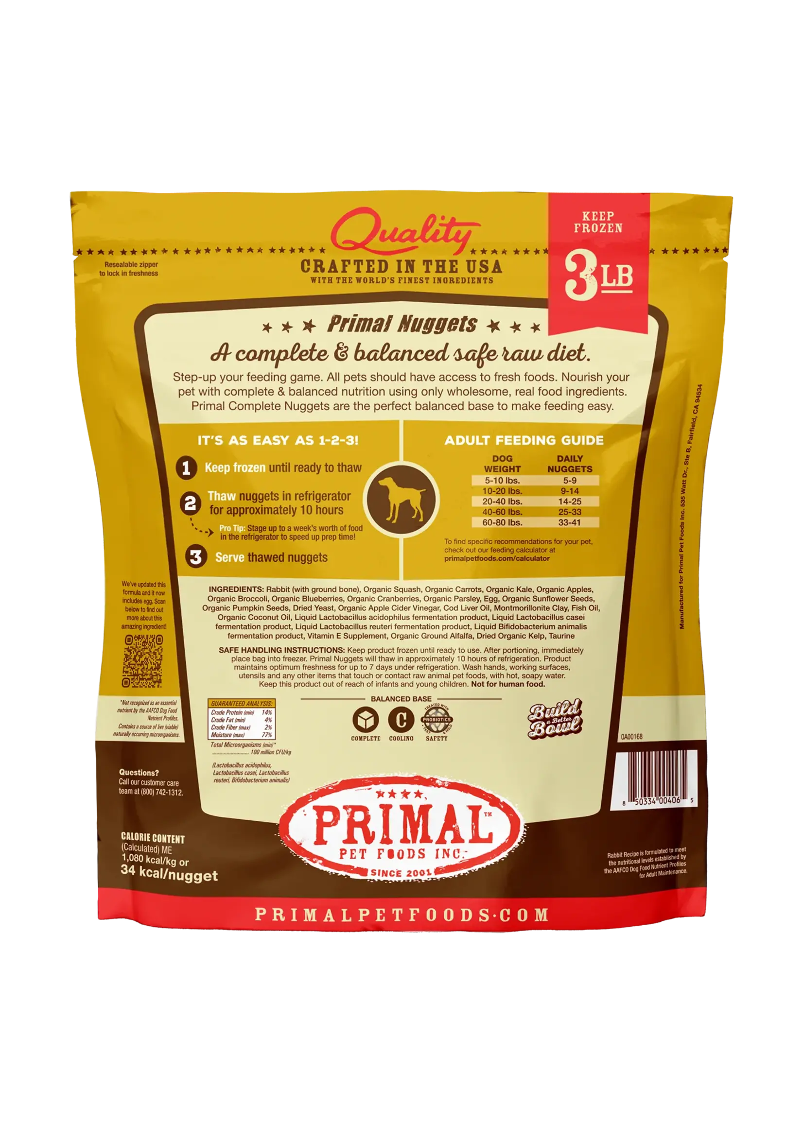 Primal Dog Raw Rabbit Nuggets 3lb