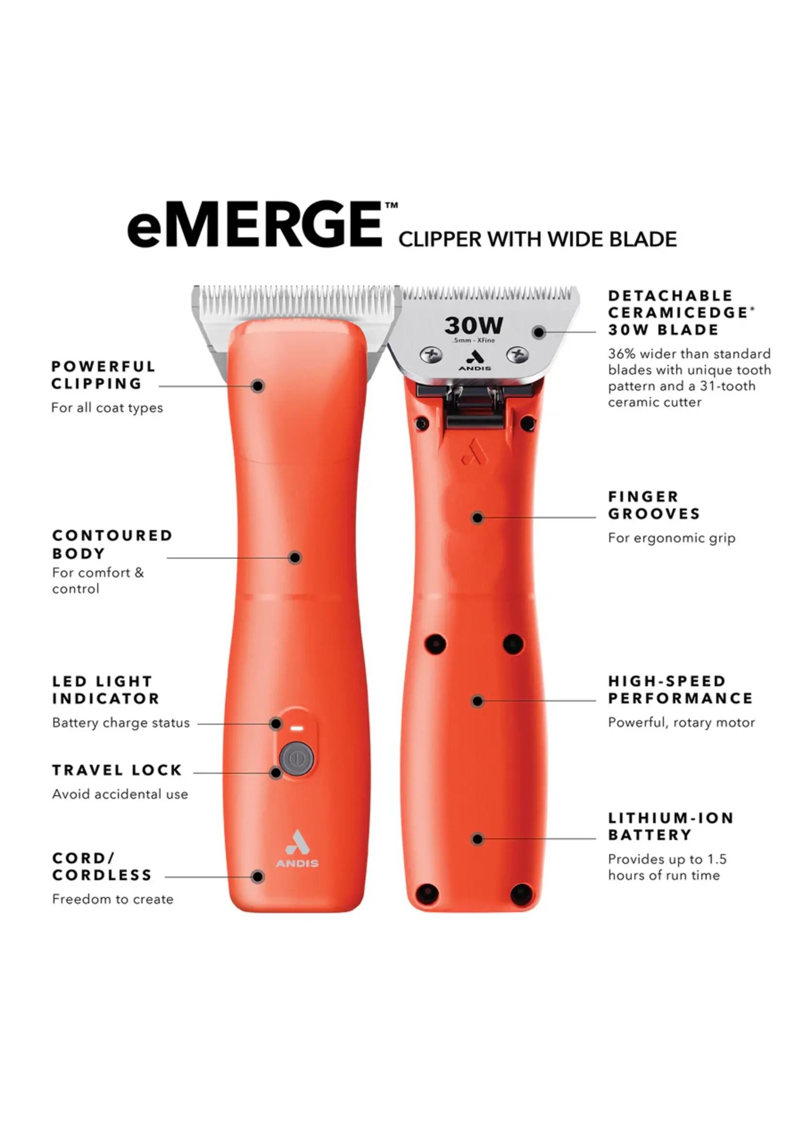 Andis Andis eMerge Clipper w/ #30 Wide Blade Orange