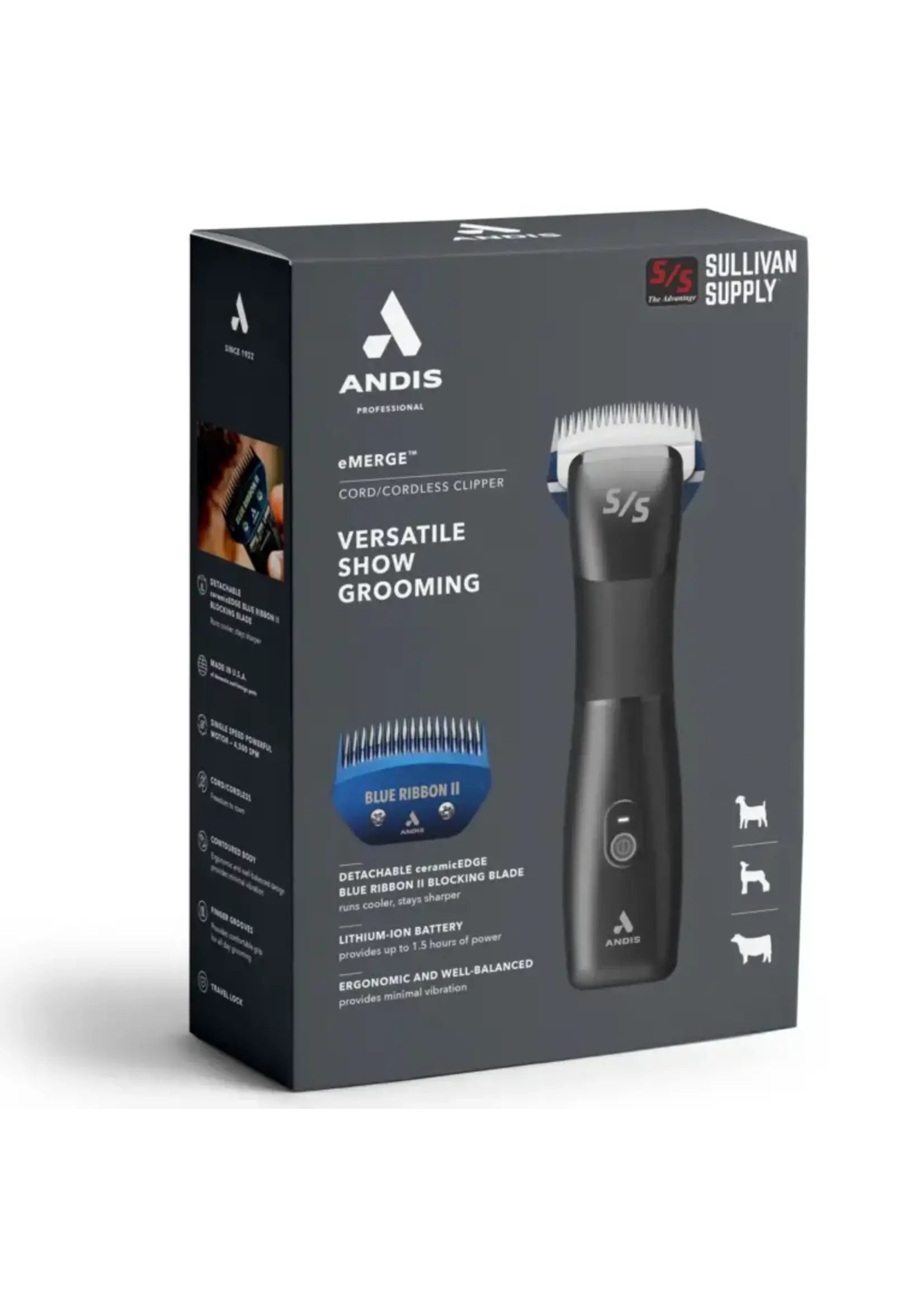 Andis Sullivan Supply Andis eMerge S/S Exclusive Black w/ Blue Ribbon