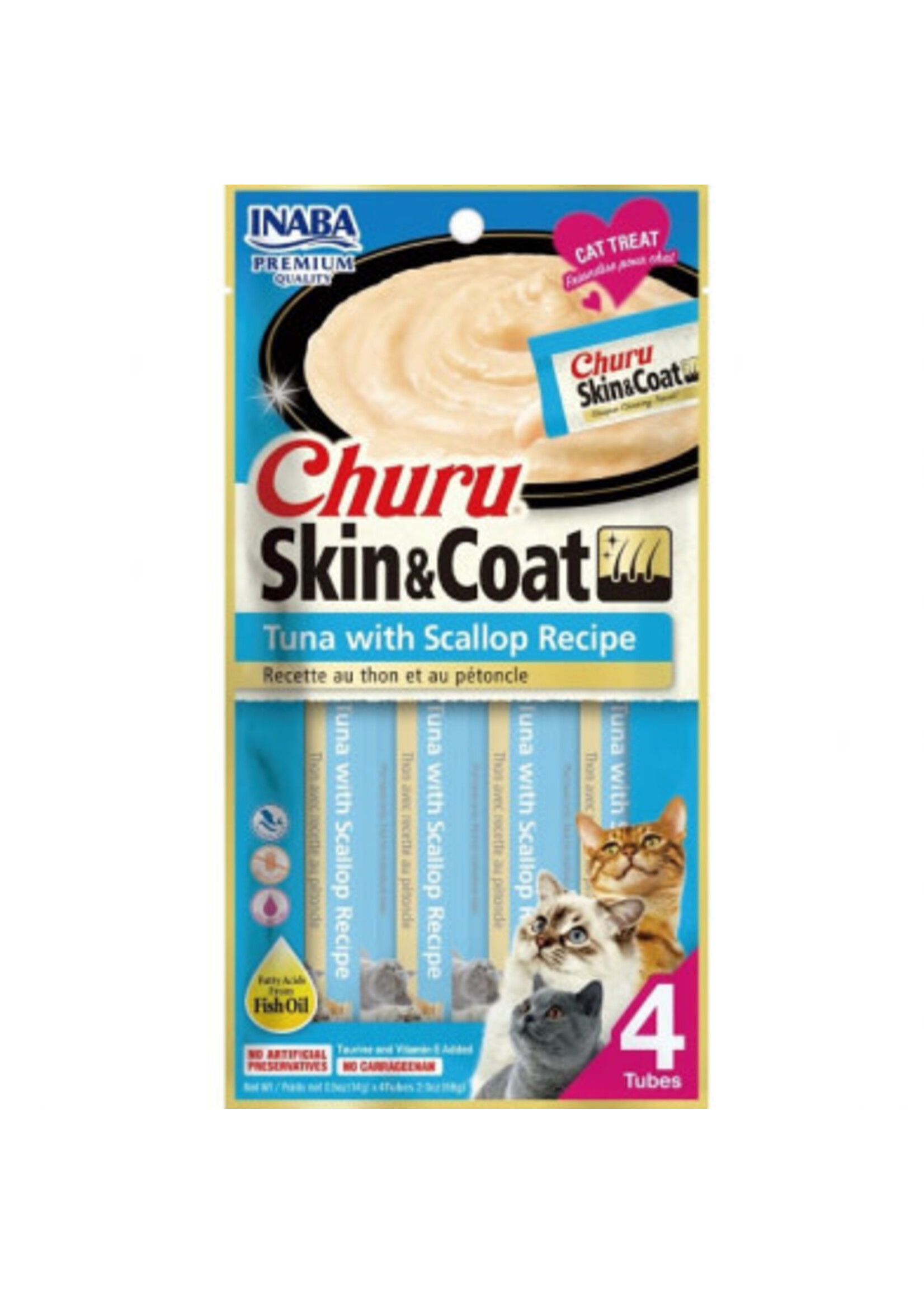 Inaba Inaba Churu Puree Skin & Coat Tuna w/Scallop 4pk x 2oz