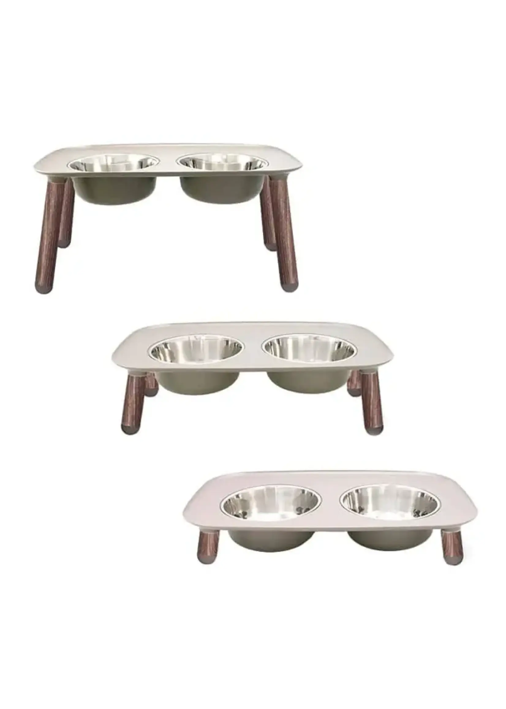 Messy Mutts Messy Mutts Elevated Feeder w/ SS Dishes Wood Legs/ Light Grey
