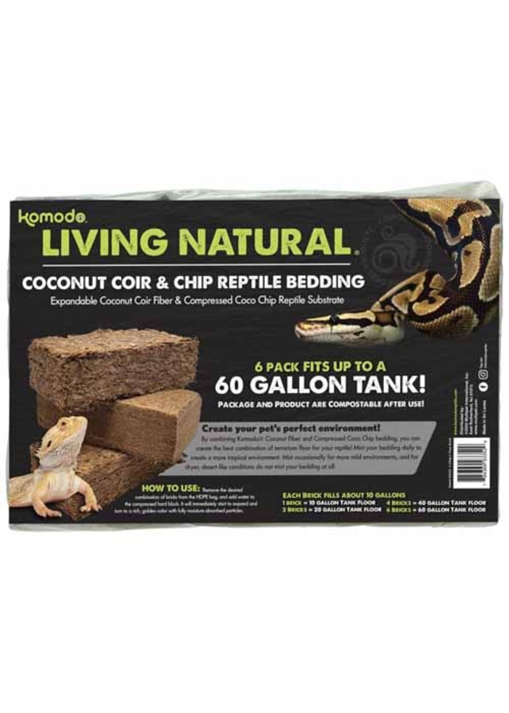 Komodo Komodo Coconut Coir Peat and Chip Reptile Bedding 6pack up to 60gallon