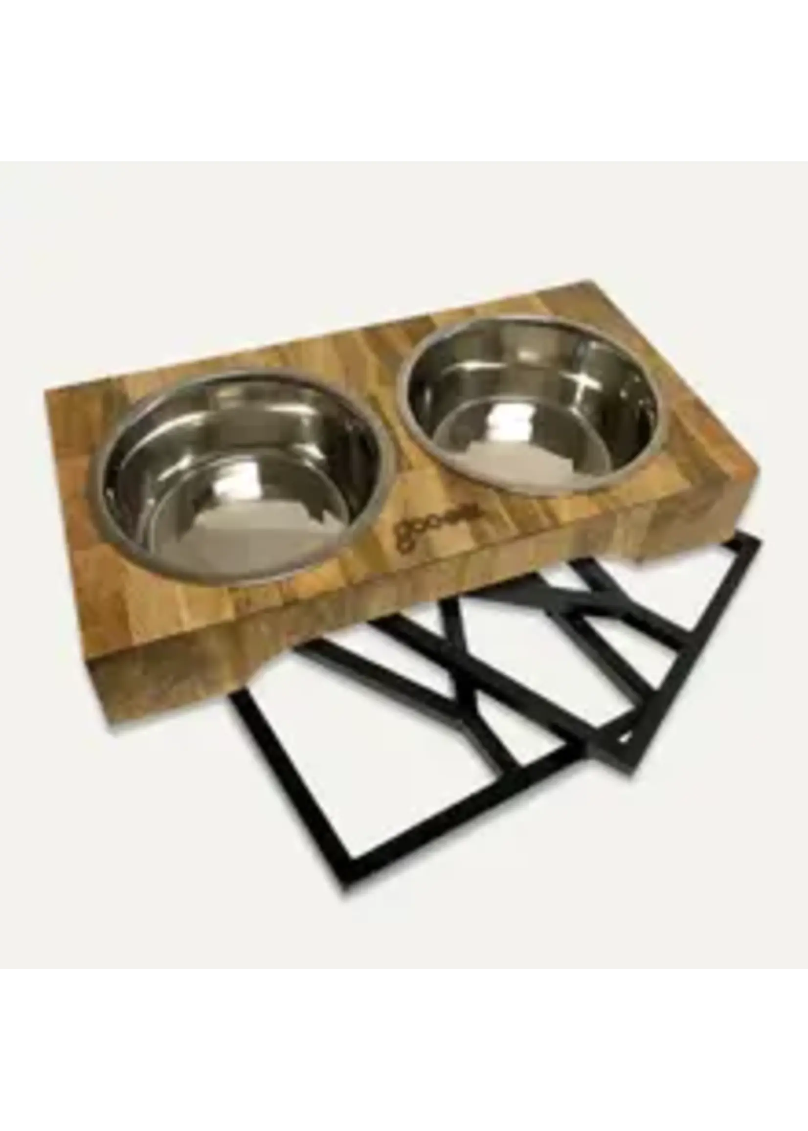 Gooeez Goo-eez 3 in 1 Adjustable Height Mango Wood Feeder w/ Double Stainless Steel Bowls