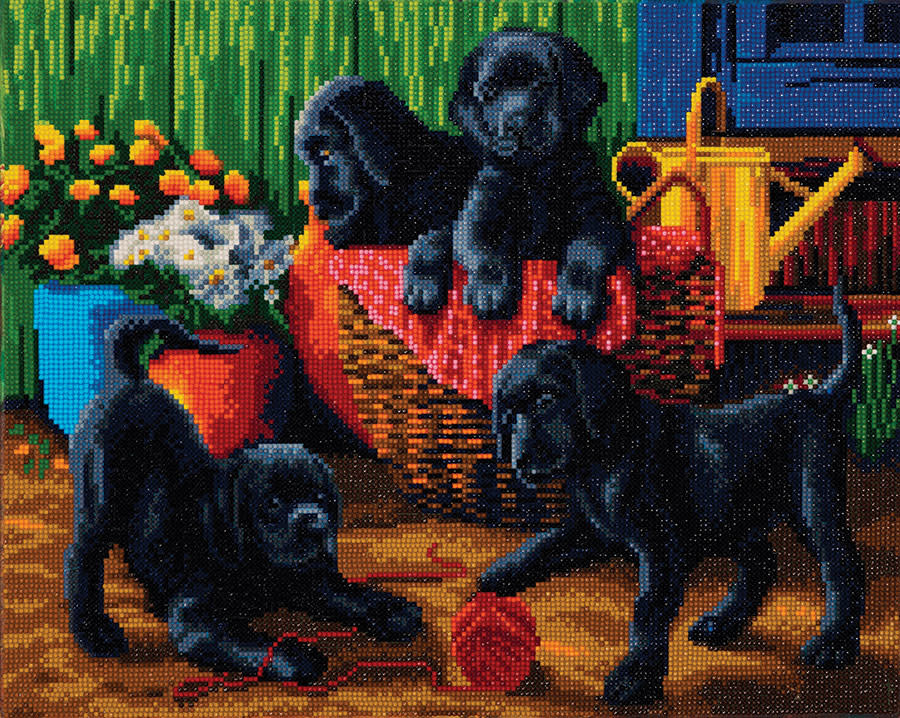 Craft Buddy Crystal Art 40 x 50- Black Labrador Puppies