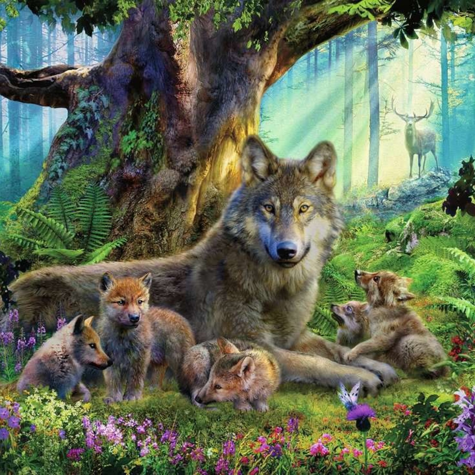 Ravensburger Ravensburger 1000 - Famille de loups dans la forêt