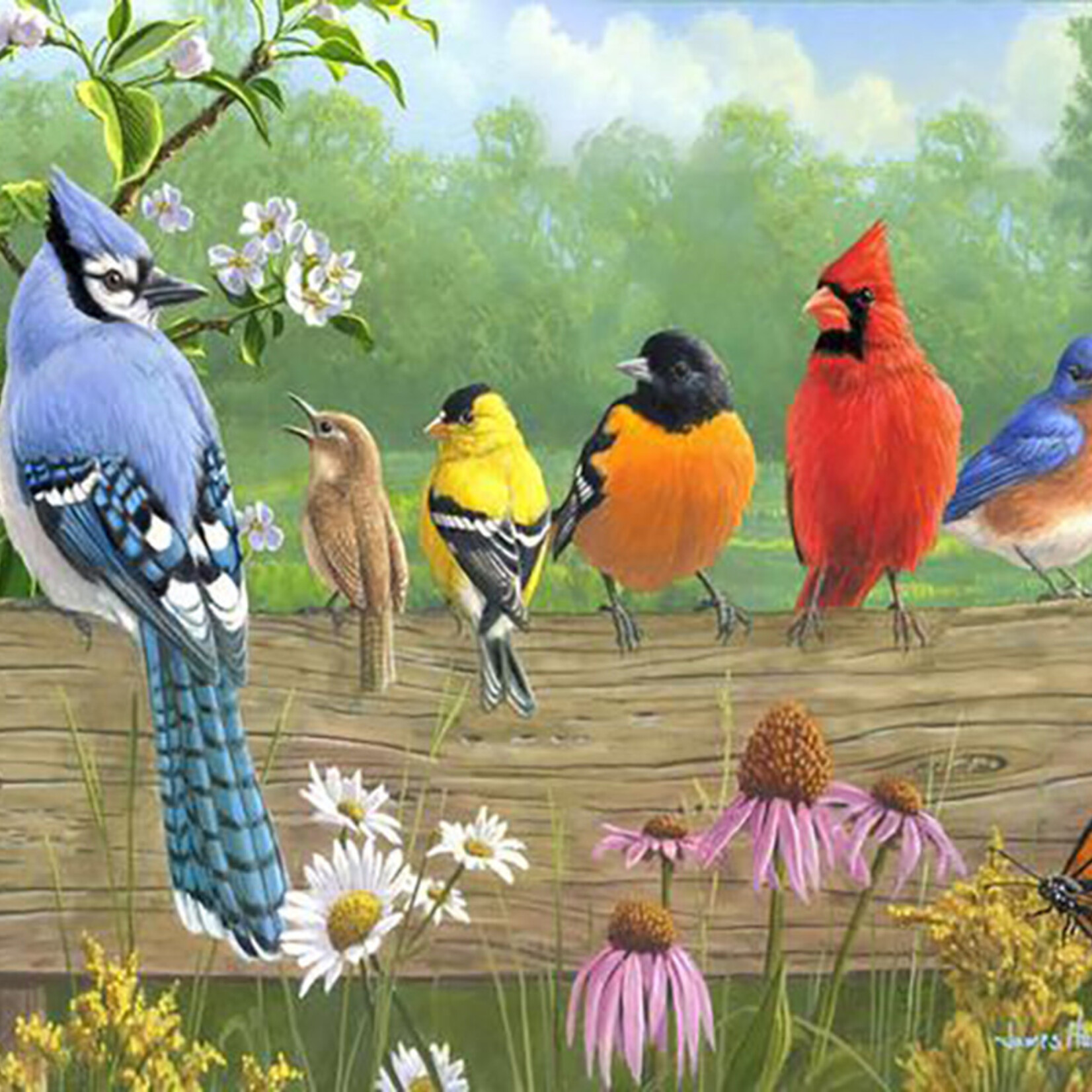 Figured'Art Figured'Art  Oiseaux sur la barrière (Cadre)