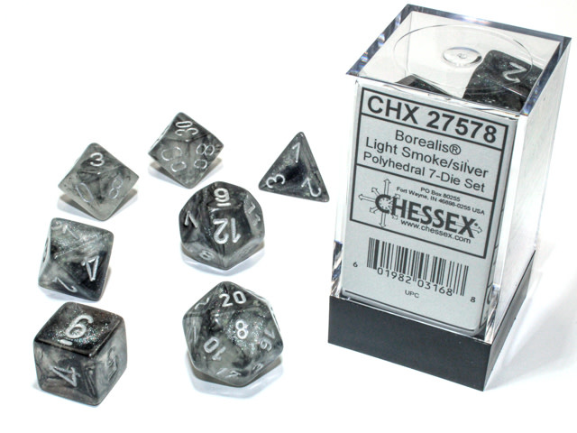 Chessex Chessex - 7 Dés Polyédriques - Borealis - Fumée et argent (Luminary)