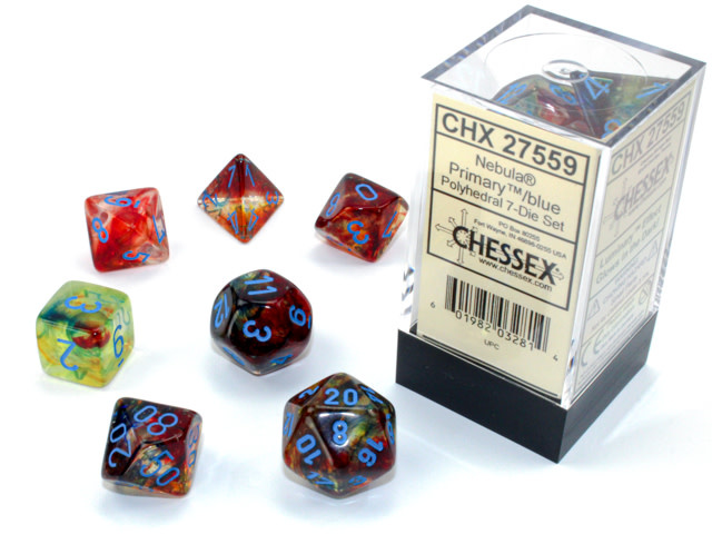 Chessex Chessex - 7 Dés Polyédriques - Nebula - Primaires et Bleu (Luminary)