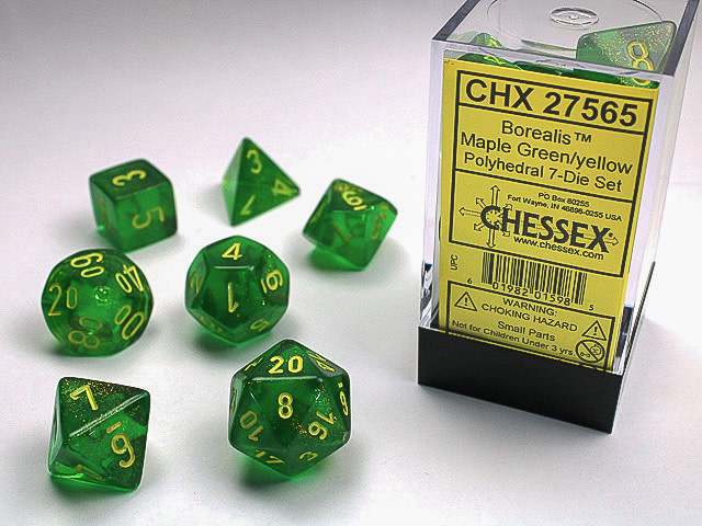 Chessex Chessex - 7 Dés Polyédriques - Borealis - Vert érable et jaune