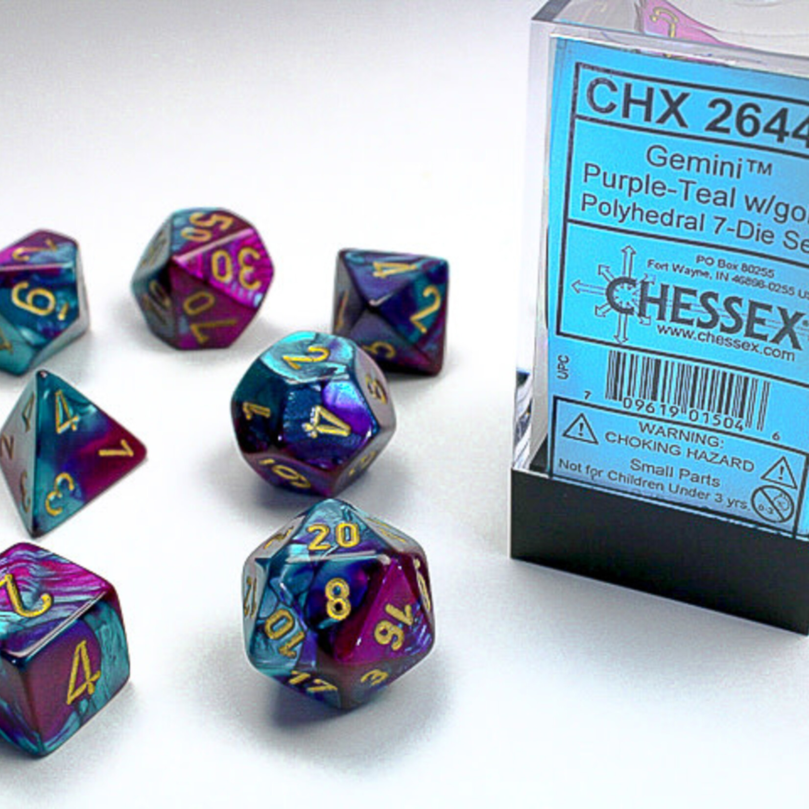 Chessex Chessex - Dés Gemini Black Light - Mauve/Cyan et doré