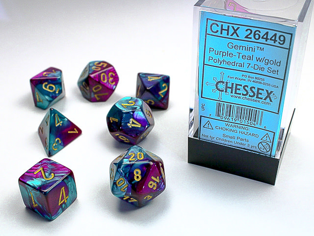 Chessex Chessex - 7 Dés Polyédriques - Gemini - Mauve/Cyan et doré