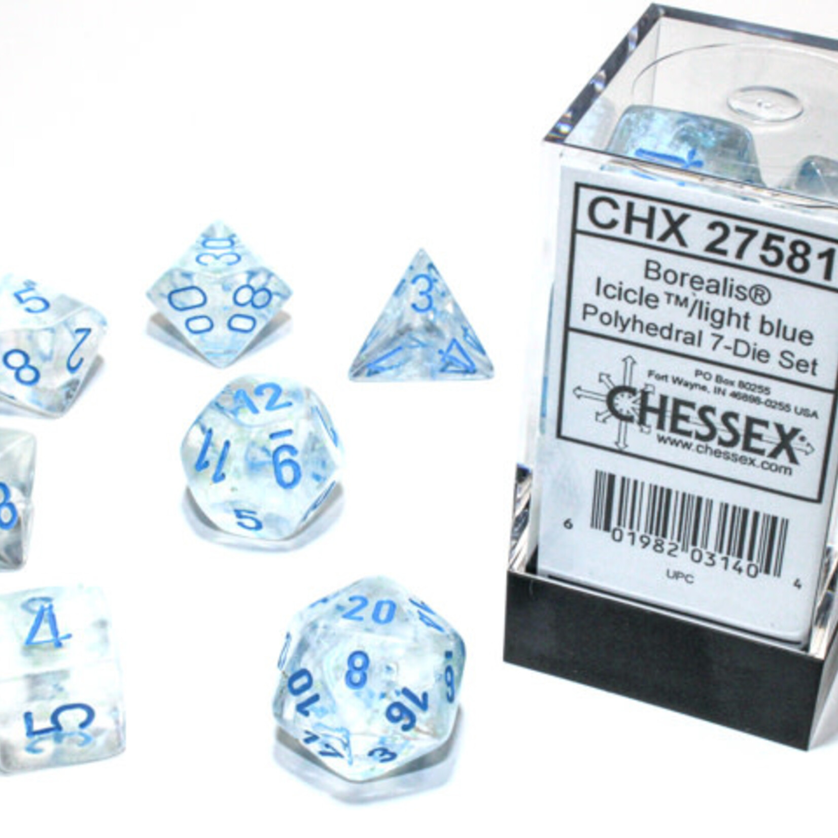 Chessex Chessex - Dés Borealis Luminary - Glaçons et bleu pâle