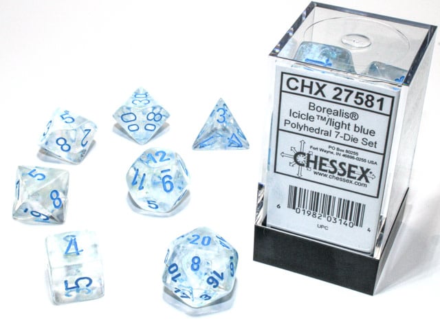Chessex Chessex - 7 Dés Polyédriques - Borealis - Glaçons et bleu pâle (Luminary)