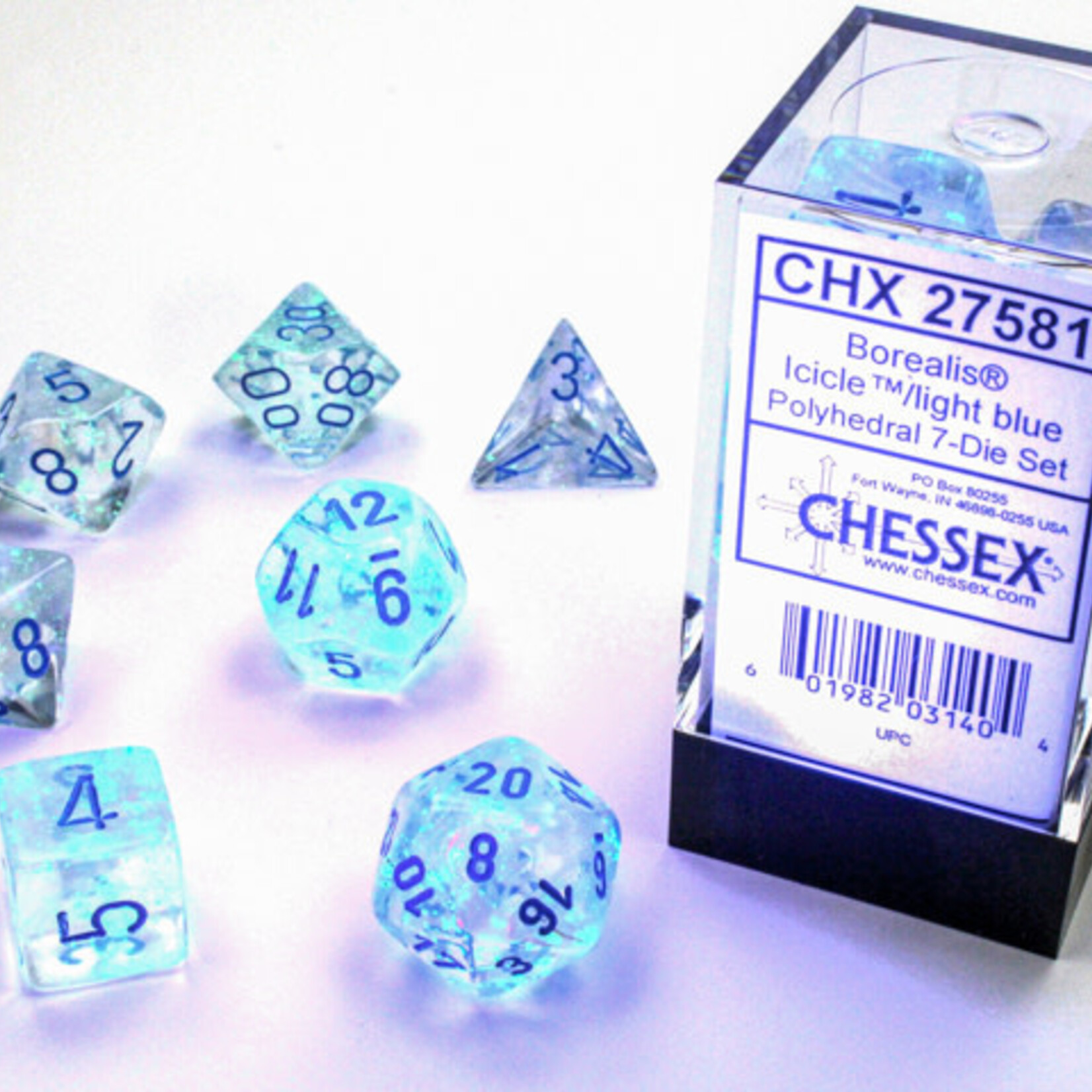 Chessex Chessex - Dés Borealis Luminary - Glaçons et bleu pâle