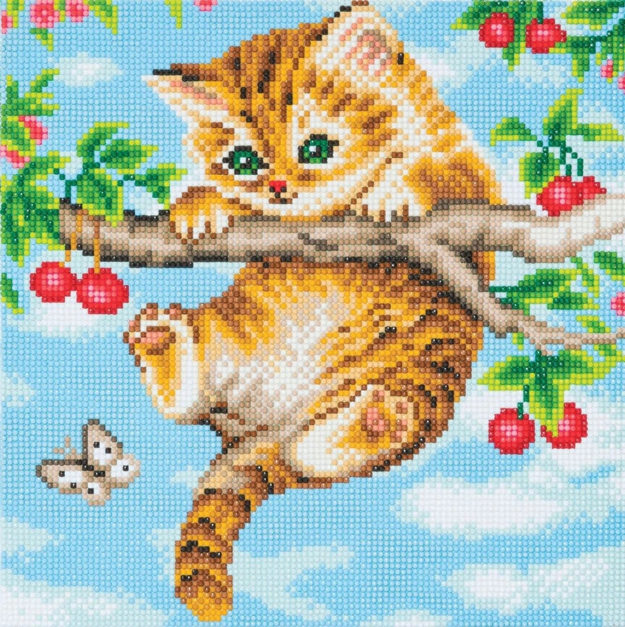 Craft Buddy Crystal Art Tableau à diamanter sur châssis de bois 30 x 30 cm Cherry Kitten