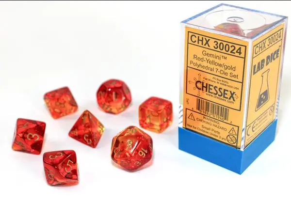 Chessex Chessex - Dés Lab Dice Gemini - Translucide Rouge/Jaune et Doré