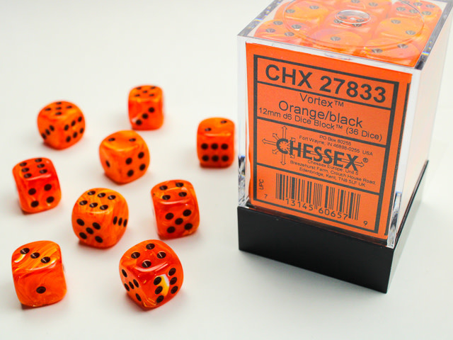 Chessex Chessex - 36d6 12mm Vortex - Orange et noir