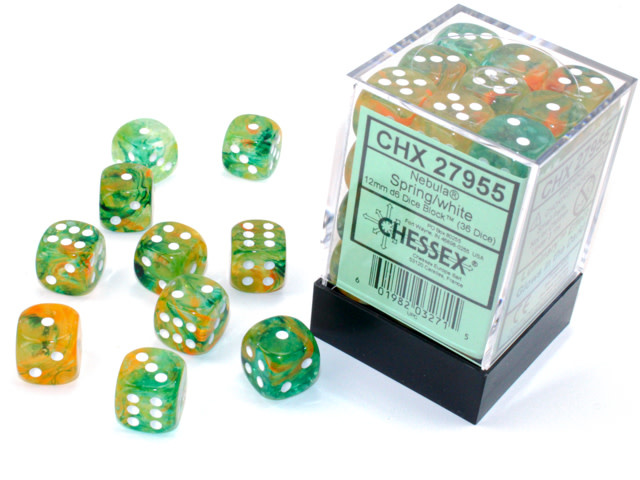 Chessex Chessex - 36d6 12mm Nebula Luminary - Printemps et blanc