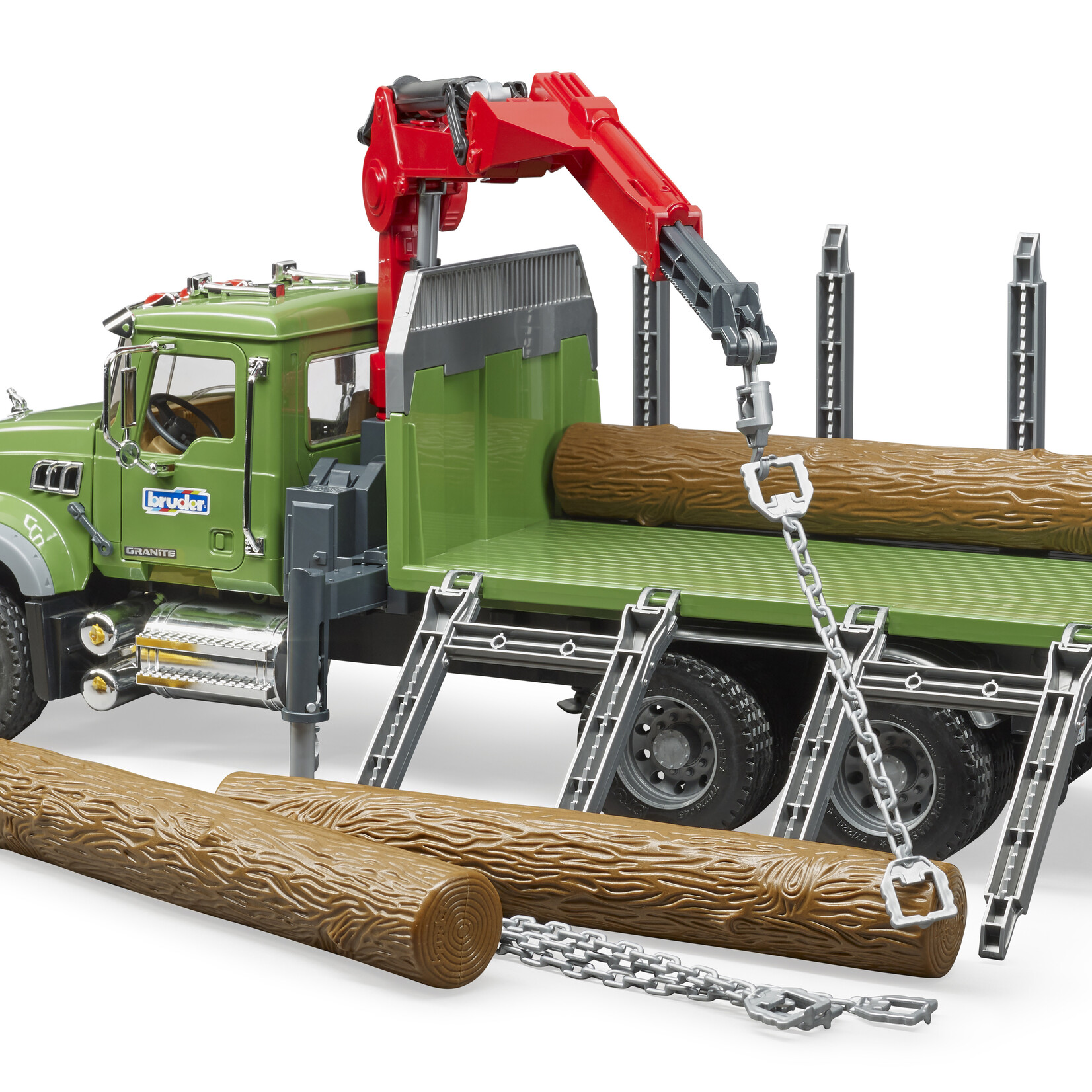 Bruder Bruder 02824 - Camion de transport de bois Granite MACK avec trois troncs d'arbre