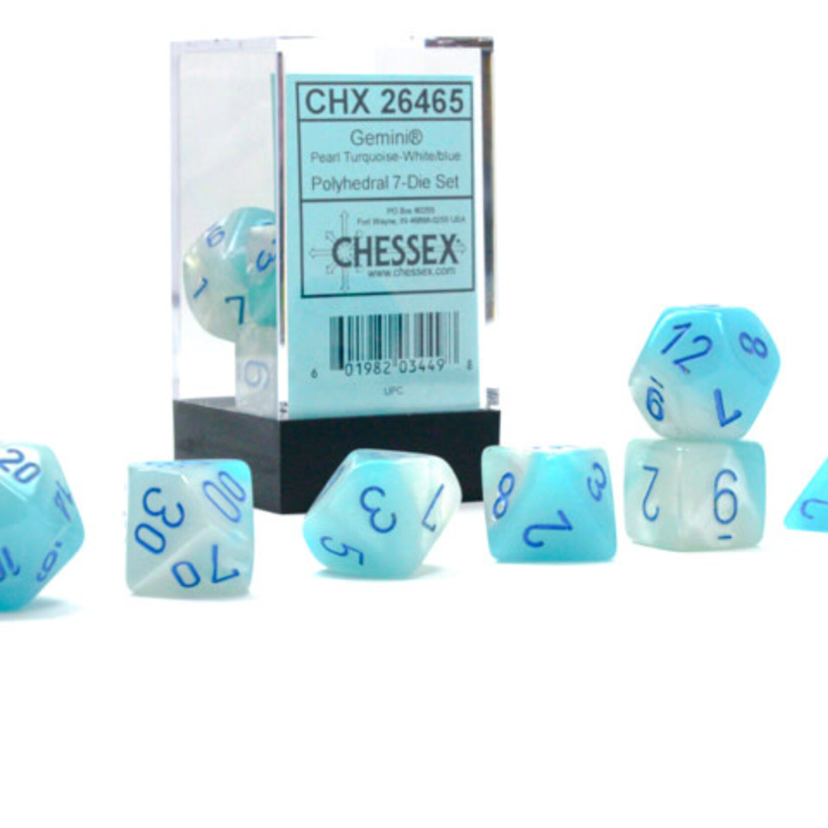 Chessex Chessex - Dés Gemini Luminary - Perle Turquoise/Blanc et Bleu