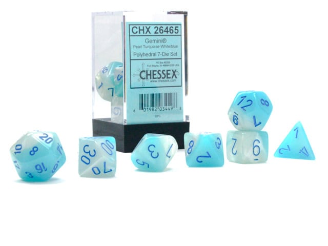 Chessex Chessex - Dés Gemini Luminary - Perle Turquoise/Blanc et Bleu