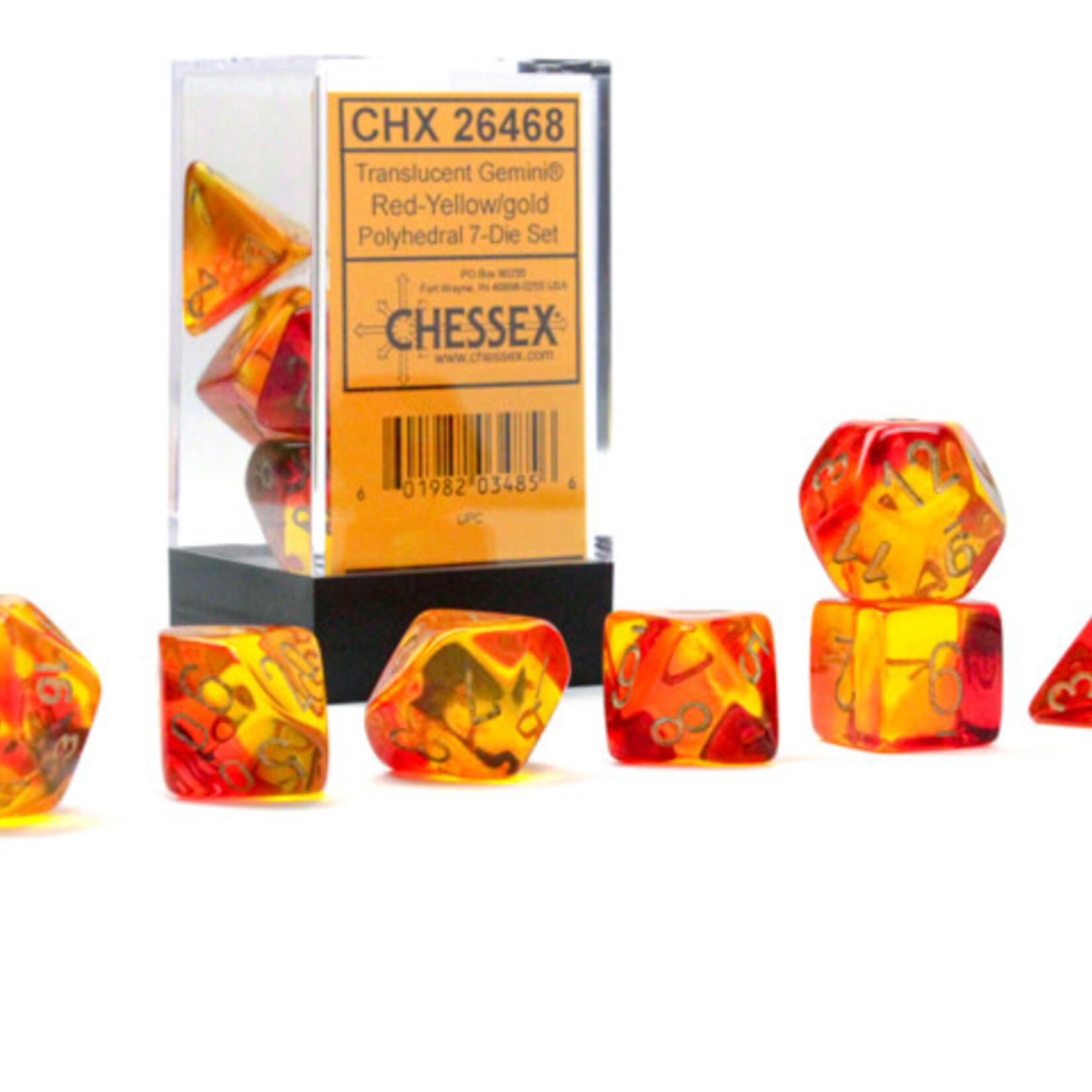 Chessex Chessex  - Dés Gemini - Translucide Jaune/Rouge et Or