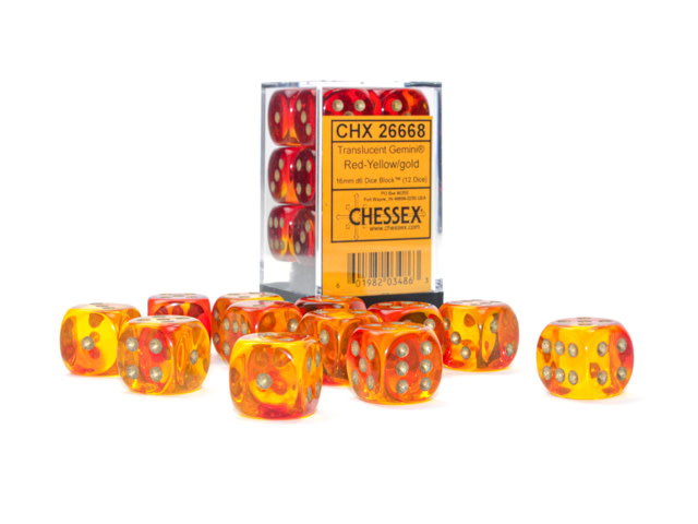 Chessex Chessex - 12d6 16mm Gemini - Translucide Rouge/Jaune et Or