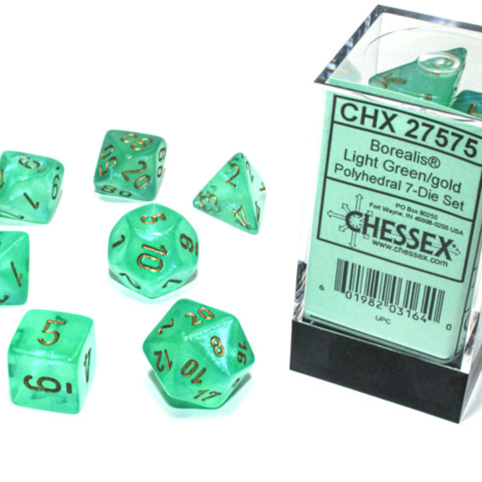 Chessex Chessex - Dés Borealis Luminary - Vert Pâle et Or