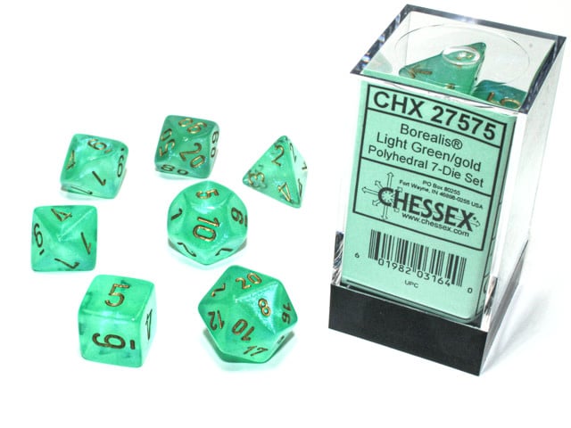 Chessex Chessex - Dés Borealis Luminary - Vert Pâle et Or
