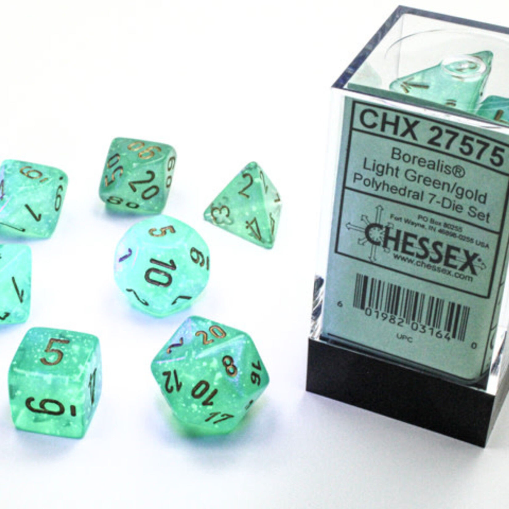 Chessex Chessex - Dés Borealis Luminary - Vert Pâle et Or