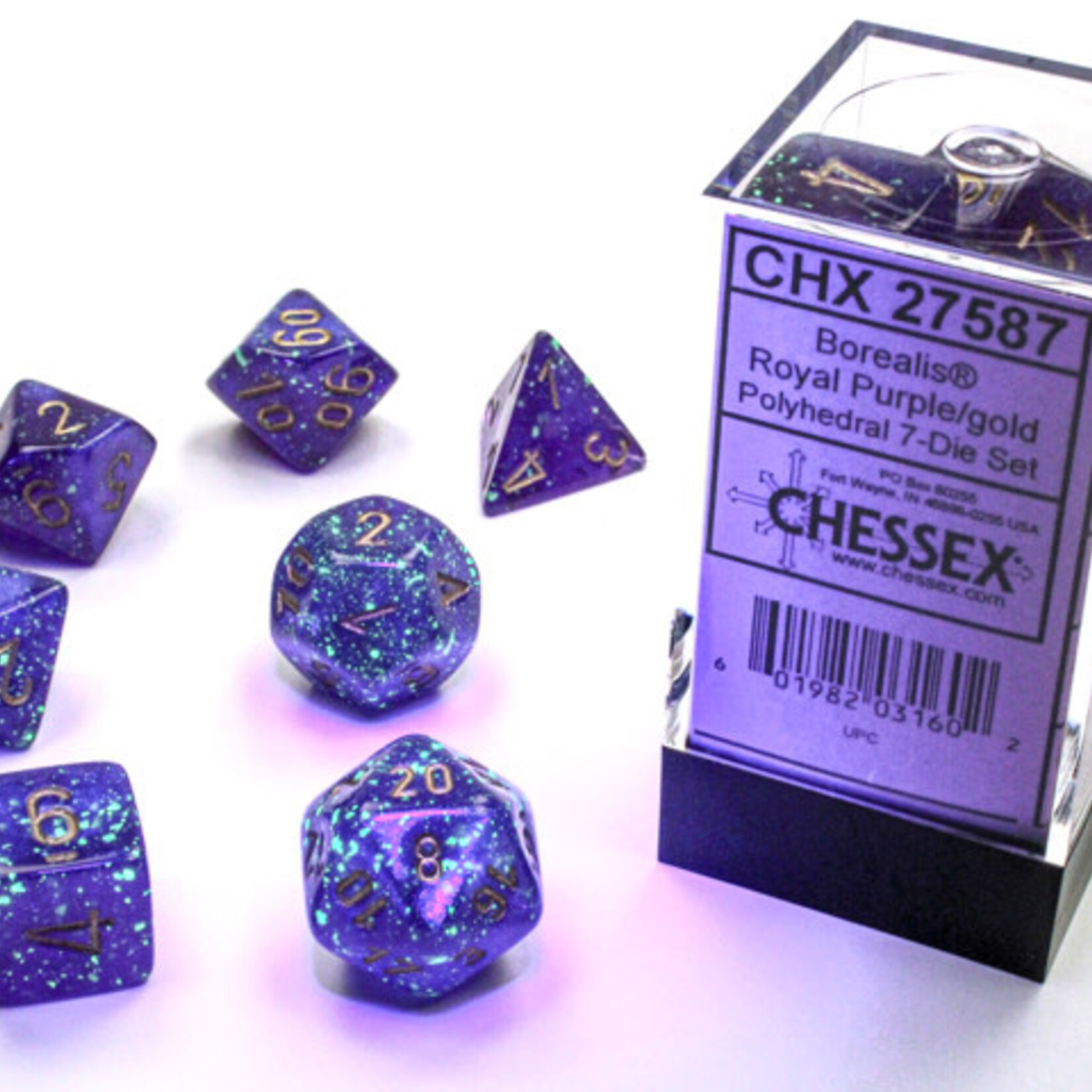 Chessex Chessex - Dés Borealis Luminary - Violet Royal et Or