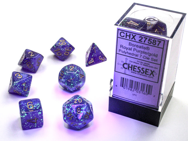 Chessex Chessex - Dés Borealis Luminary - Violet Royal et Or