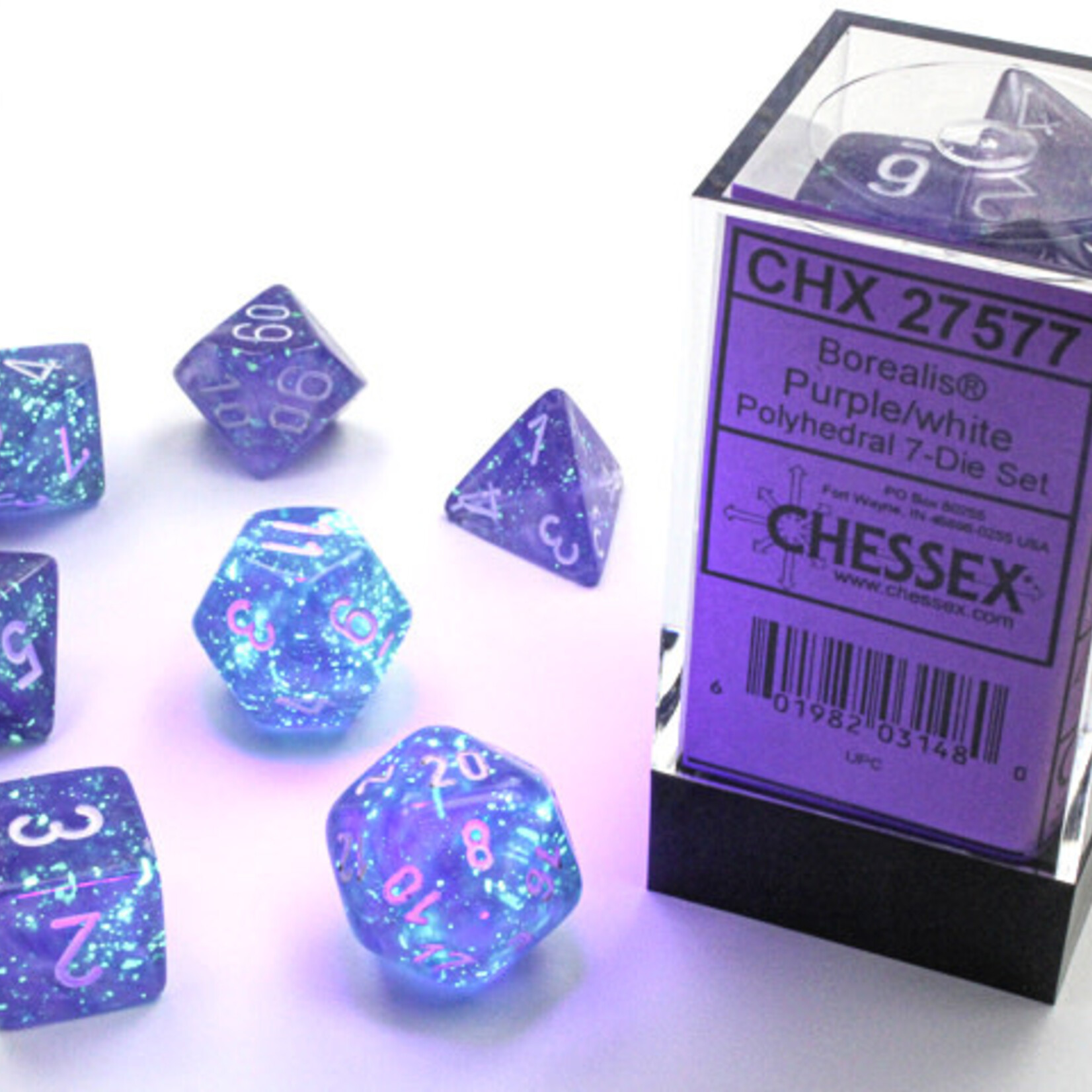 Chessex Chessex - Dés Borealis Luminary - Mauve et Blanc